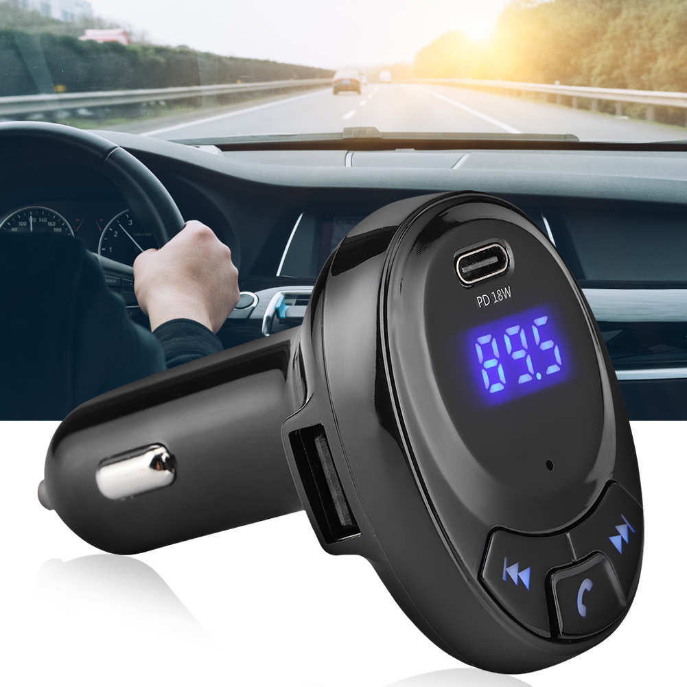 Bt09 12v Bluetooth-funk-fm-transmitter, Mp3-player, Typ-c-schnellladefunktion (pd), 18w-kfz-ladegerät, Schwarz