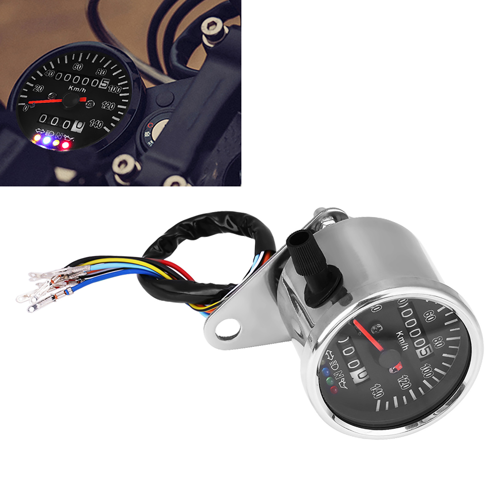 Mechanischer 65-mm-led-tachometer Für Motorräder, Schwarzes Zifferblatt, Kilometerzähler Mit Kontrollleuchten, Universelles Wasserdichtes Messgerät