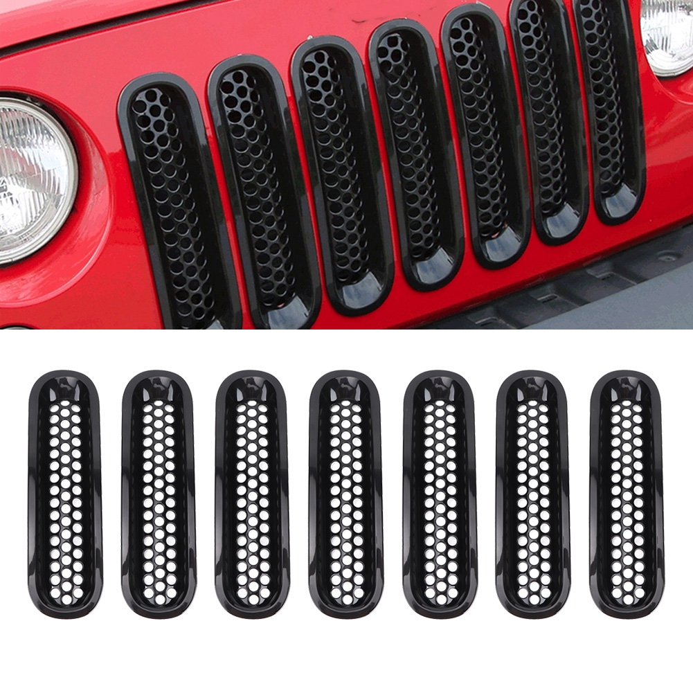 7-teiliges Set Schwarzer Frontstoßstangen-gittergitter Passend Für Jeep Wrangler Jk 2007-2017