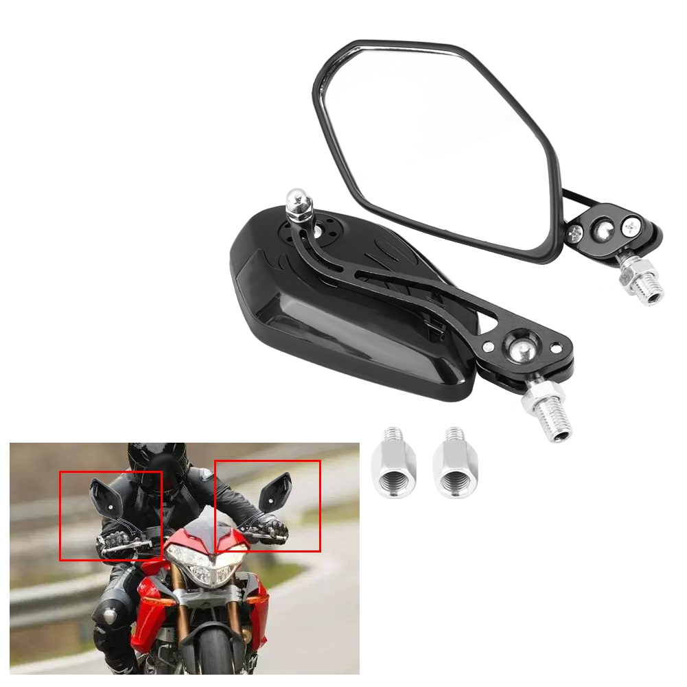 Motorradspiegel, Aluminium-flammendesign, 8 Mm X 10 Mm, Paar, Carbonschwarz, Sportliche Seitenspiegel, 2er-set