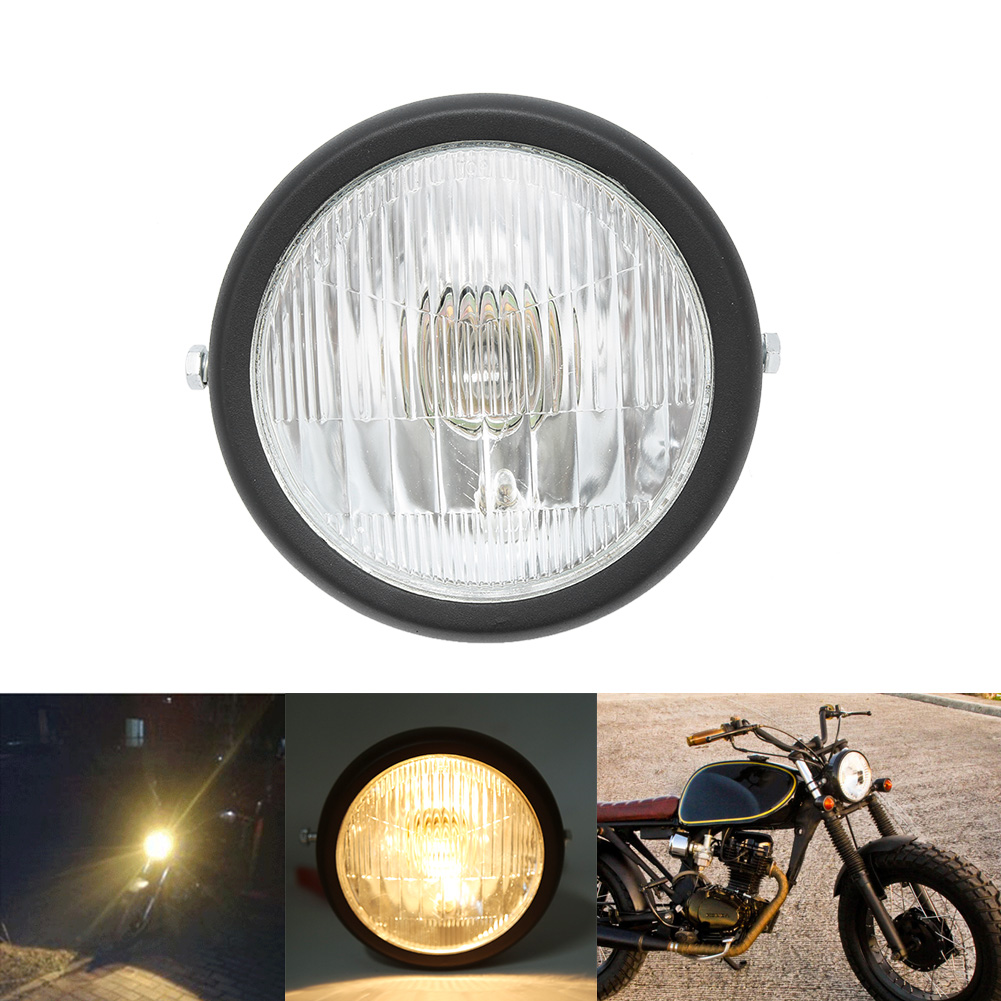 Universeller 12-v-motorradscheinwerfer, Wasserdicht, Staubdicht, Retro-stil, Fern-/abblendlicht, Schwarzes Gehäuse, Weiße Linse