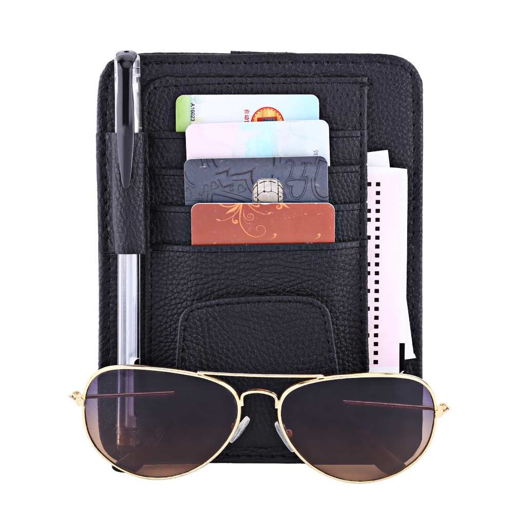 Schwarze Auto-sonnenblenden-organizertasche, Kartenhalter, Brillenetui, Cliphalter, Aufbewahrungstasche Für Die Sonnenblende