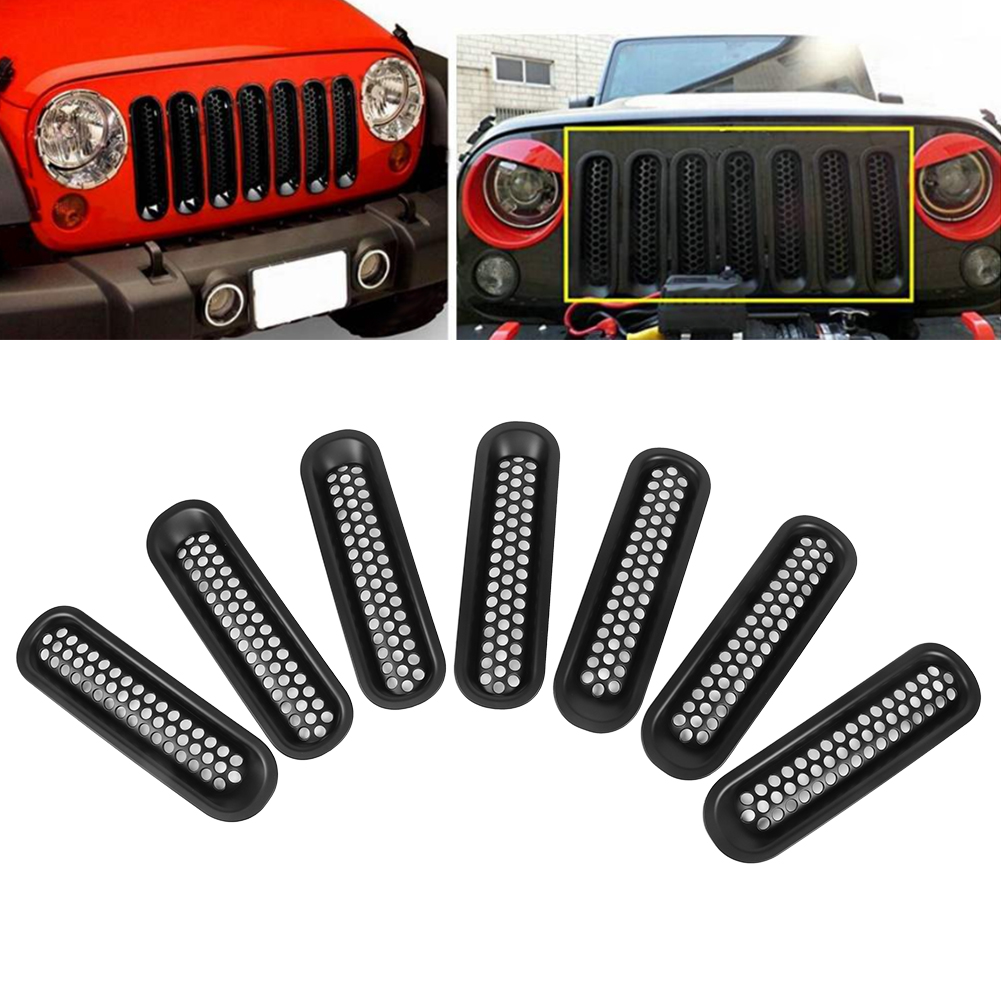 7-teiliges Abs-frontgrill-set Aus Drahtgeflecht, Passend Für Jeep Wrangler 2007-2018, Schwarz