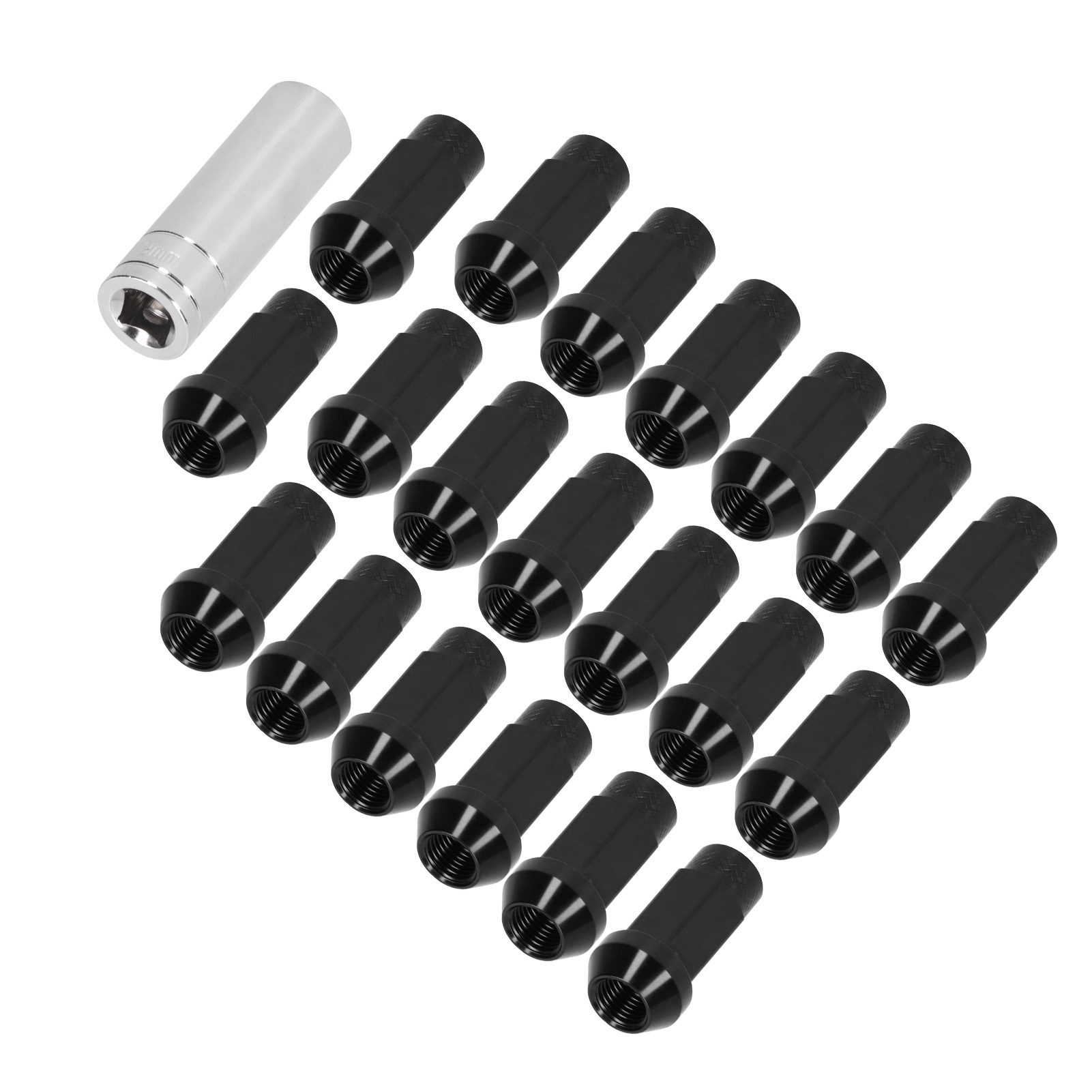 M14x1,5 Radmuttern, 2 Stück, 2 Zoll Höhe, 7075-t6 Aluminium, Perforiert, Diebstahlsicher, Schwarz, Standardgewinde.
