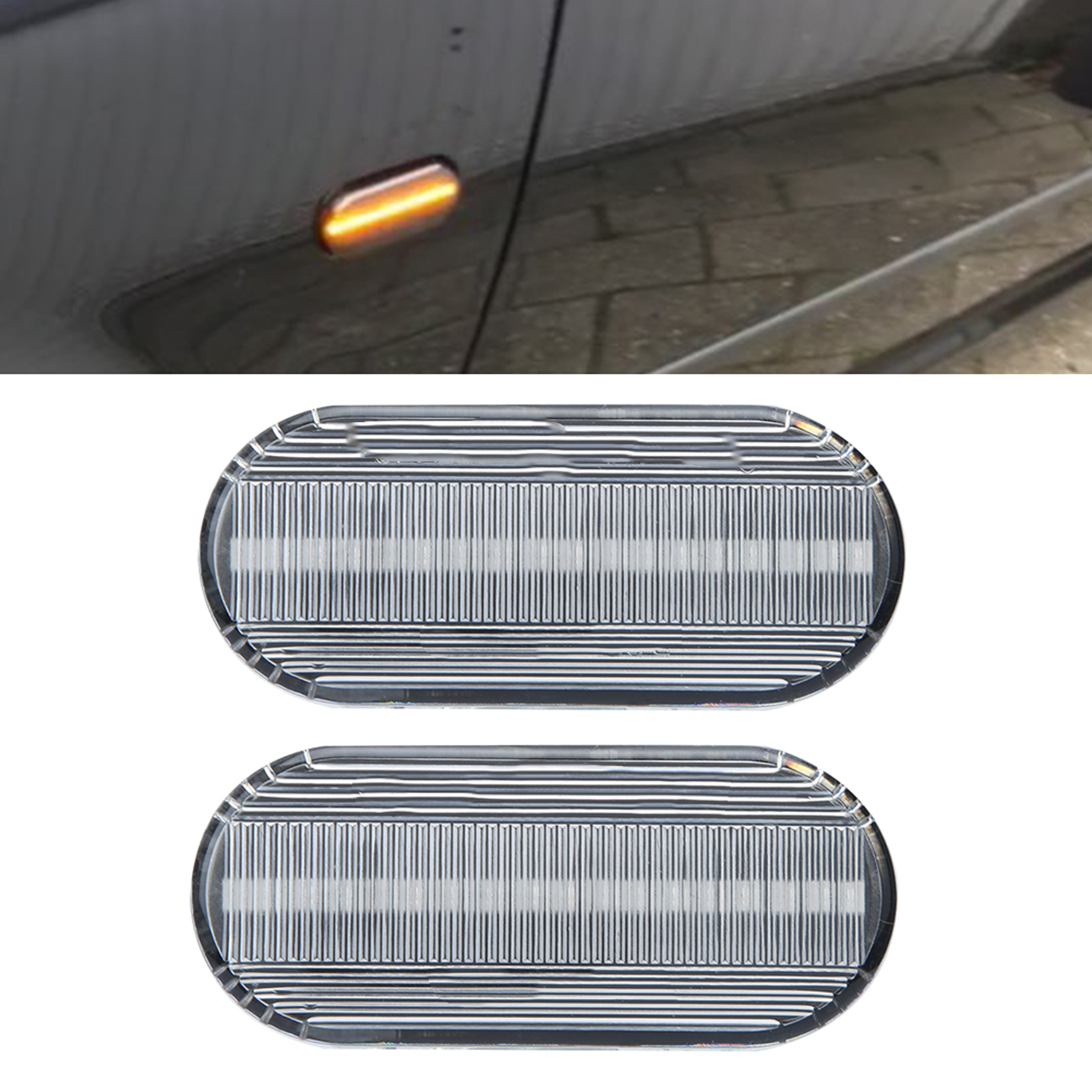Sequentieller Blinker Ford Focus Mk2 2004.11-2007.03, Paar 12v Seitenleuchten, 18 Led 3200k, Dynamischer Bernsteinweißer Blinker, 2-teiliges Set Kompatibel Vorne.