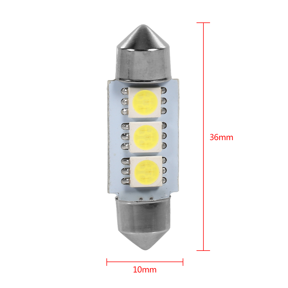 10er-packung Led-sofittenlampen, 36 Mm, 12 V, 3 Smd 5050, Kaltweiß, Für Die Innenraumbeleuchtung Von Autos.