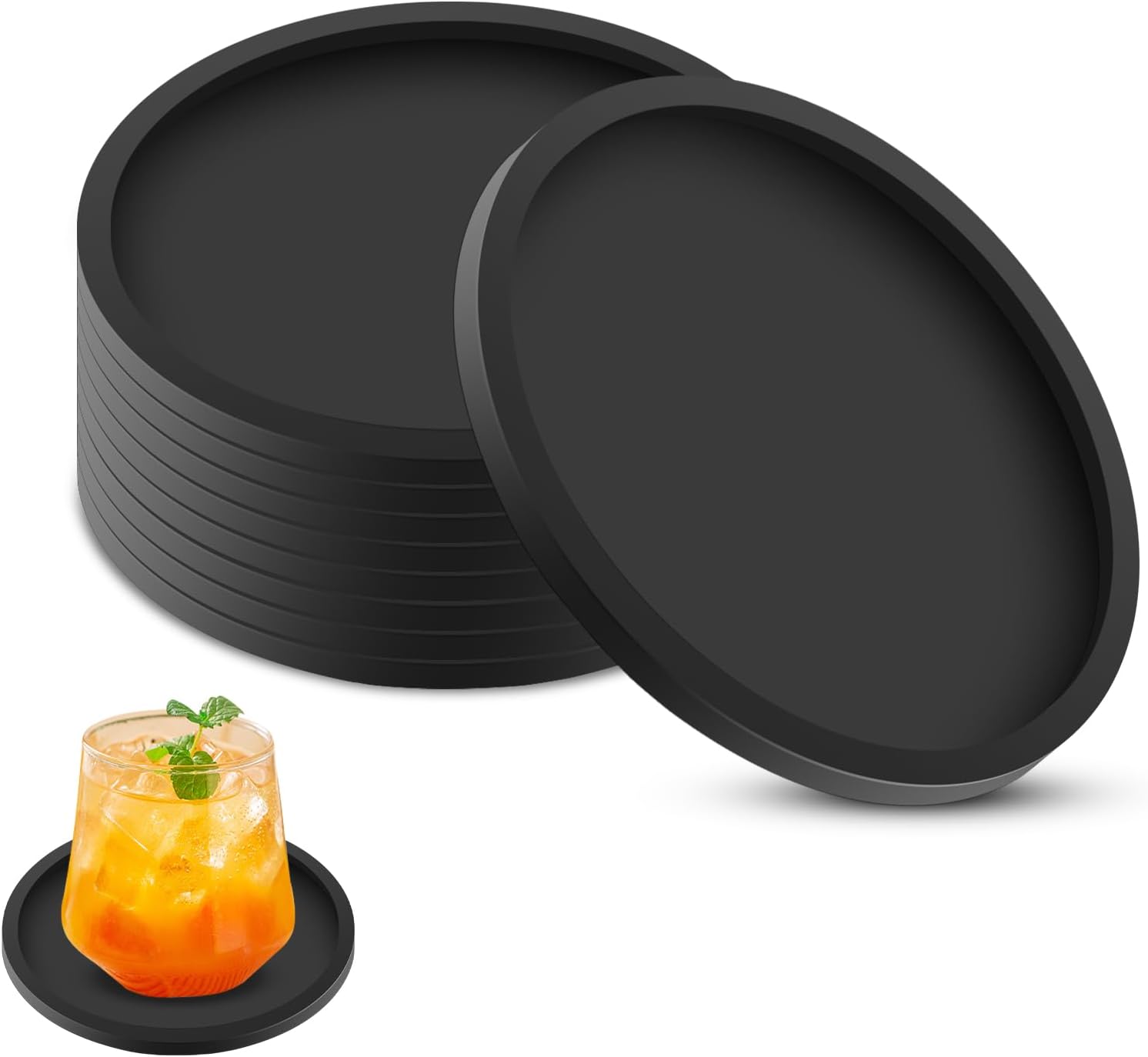 Set Mit 8 Runden, Rutschfesten Silikonuntersetzern, Schwarz, Für Kaffee-, Bier- Und Weingläser Sowie Flaschen, Ideal Für Zuhause Und Bar