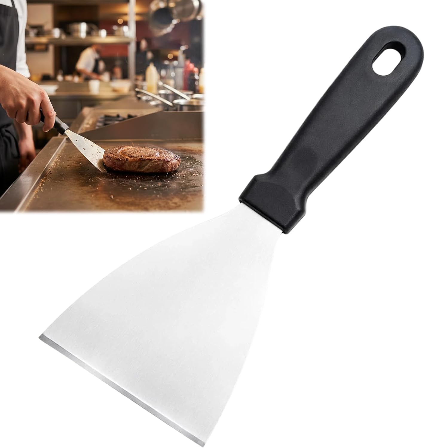 Professioneller Dreieckiger Spatel Aus Edelstahl, Plancha- Und Teigschaber, Ergonomischer Griff, 24,5 X 9,8 Cm, Spülmaschinenfest