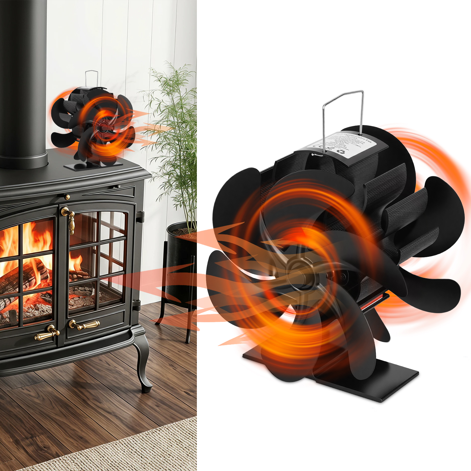 Jiubiaz Kaminofen Ventilator 180–220 Cfm, Leiser Doppelventilator Für Wärmeverteilung In Zwei Richtungen