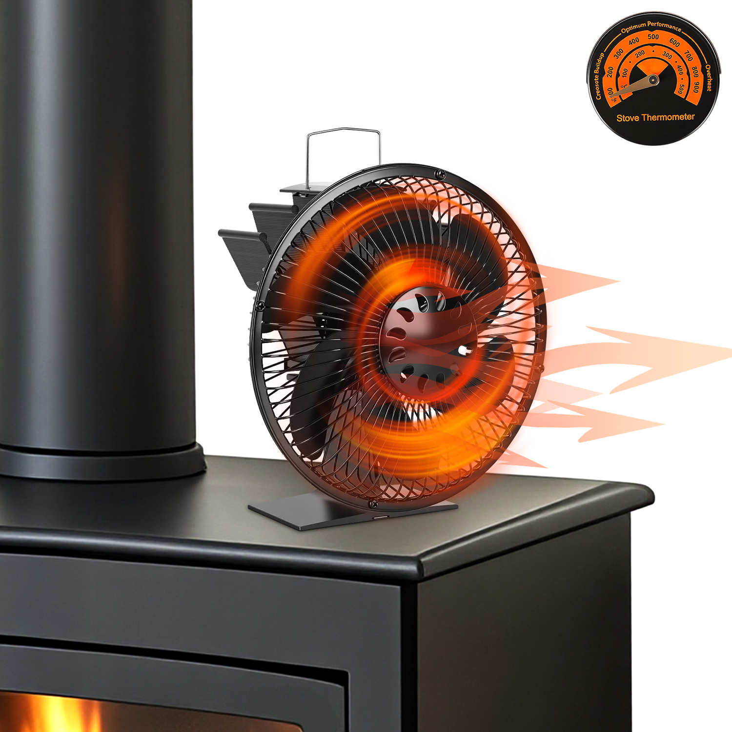 Jiubiaz 6 Flügeln Kaminventilator, Wärmebetriebener Kaminofen Ventilator Mit Schutzgitter, Stromloser Gebläse Holzbrenner, Ofenventilator Für Holzofen