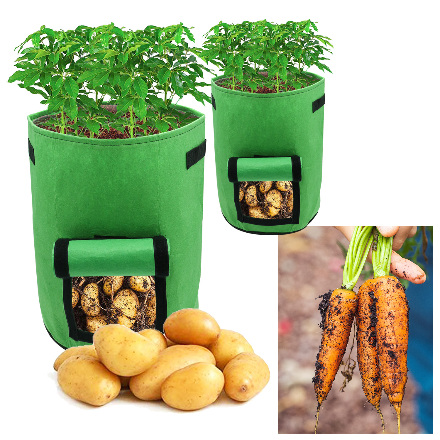 Jiubiaz 20er Set Pflanzsäcke 26,5 L Aus Vlies Mit Sichtfenster & Griffen, Kartoffel-pflanztaschen Für Gemüse, Balkon & Garten