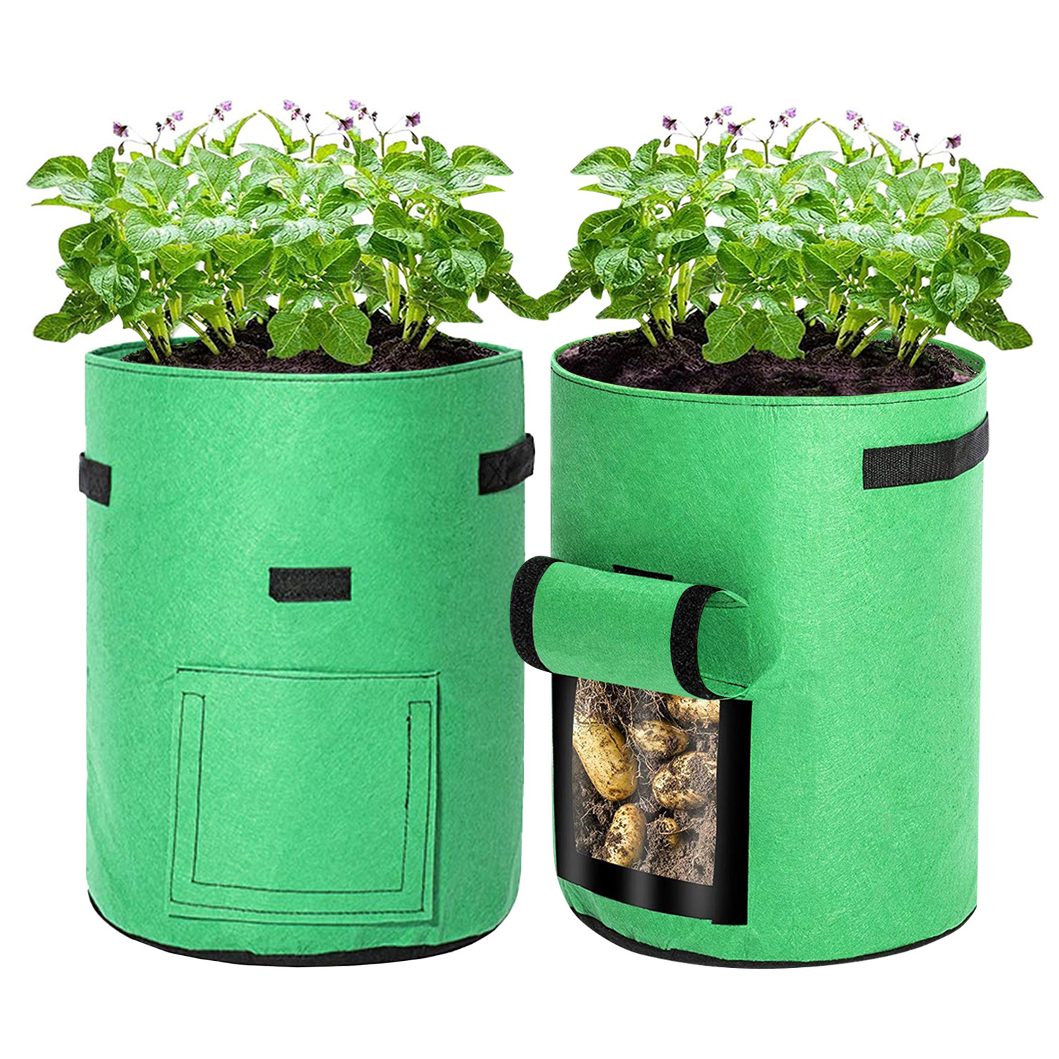 Jiubiaz 25er Set Pflanzsäcke 38 L Aus Vlies Mit Sichtfenster & Griffen, Kartoffel-pflanztaschen Für Gemüse, Balkon & Garten