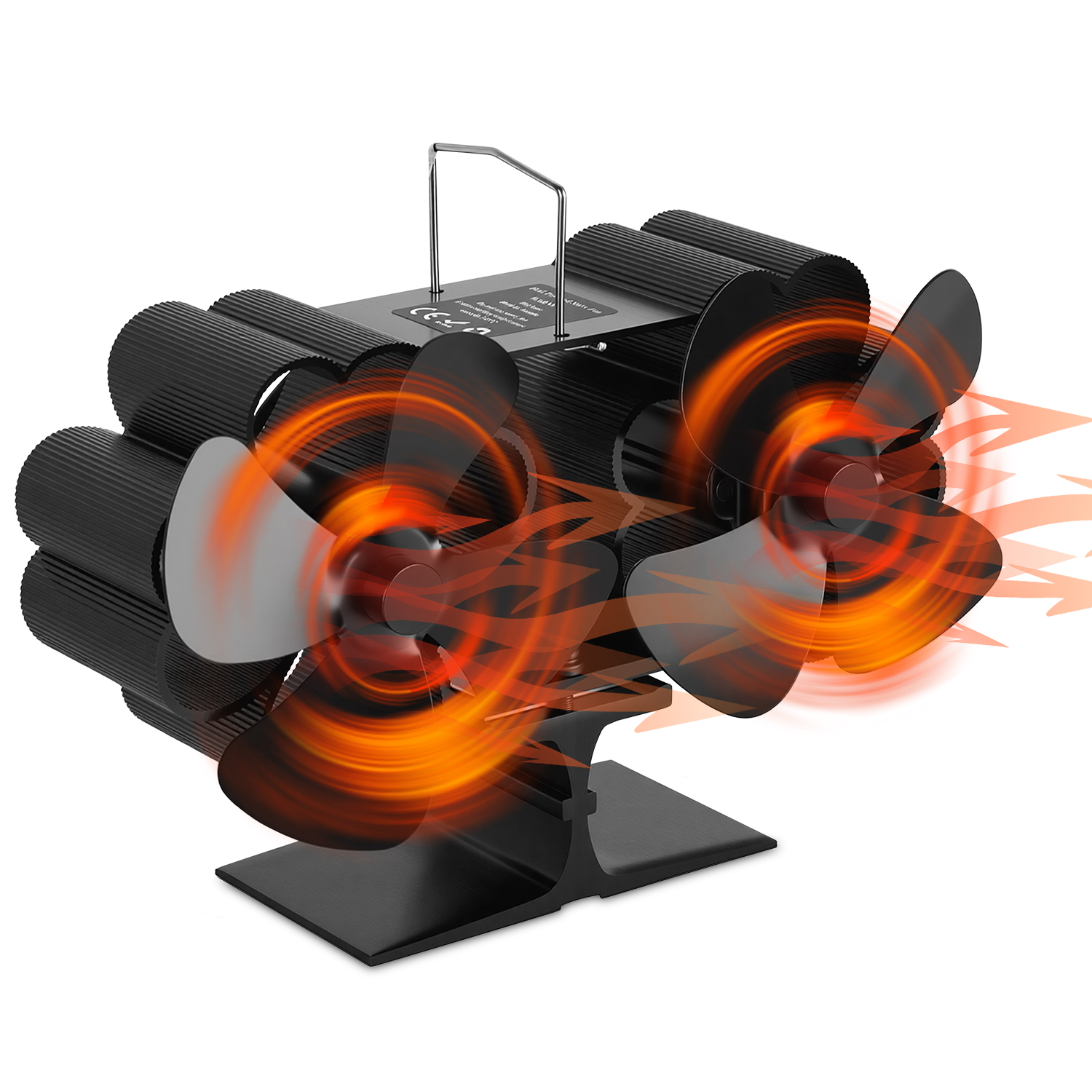 Jiubiaz Doppelkopf-kaminventilator Mit 8 Flügeln Und 2 Motoren, Kaminofen Ventilator Wärmebetriebener Ofenventilator, Leise, Mit Ofenthermometer Für Holzofen