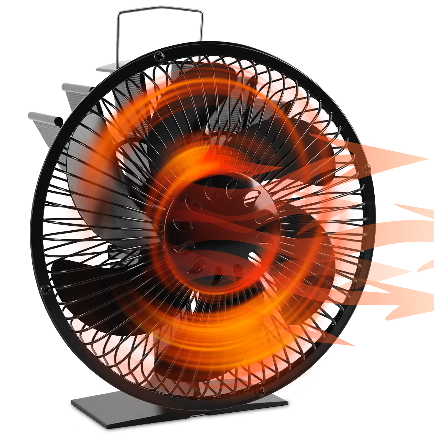 Jiubiaz Kaminventilator 6 Flügel Mit Schutzgitter, Kaminofen Ventilator Wärmebetriebener Ofenventilator Ohne Strom, Leise, Mit Ofenthermometer Für Holzofen