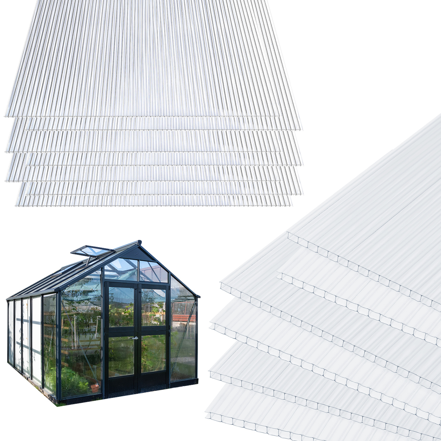 Jiubiaz 10x Polycarbonat Hohlkammerplatten 8mm Transparent Hohlkammerstegplatten Uv-beständigen Für Gewächshaus Carports