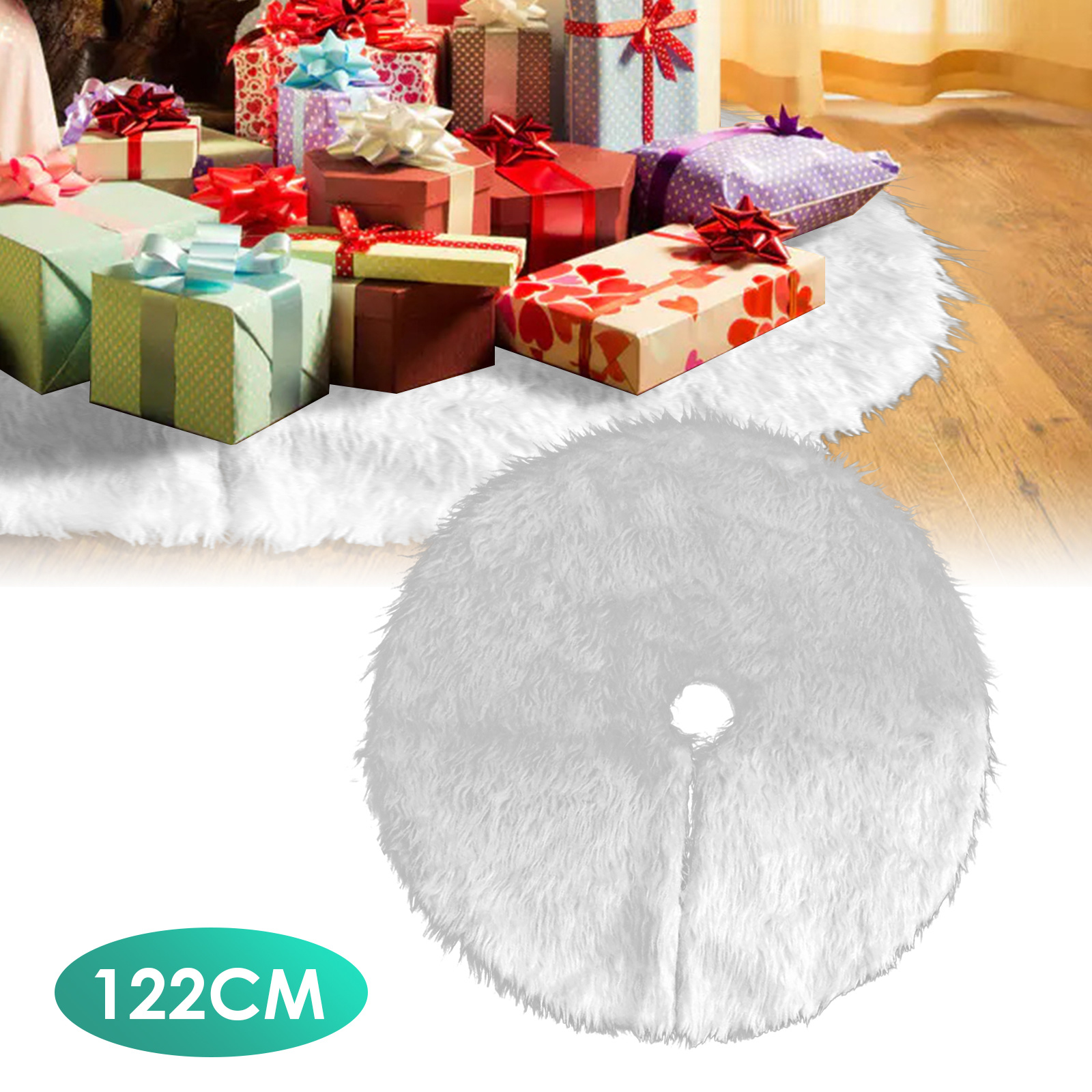 Jiubiaz Weihnachtsbaumteppich 122 Cm, Runde Plüsch Baumdecke Für Wohnzimmer, Hotel Und Weihnachtsfeier