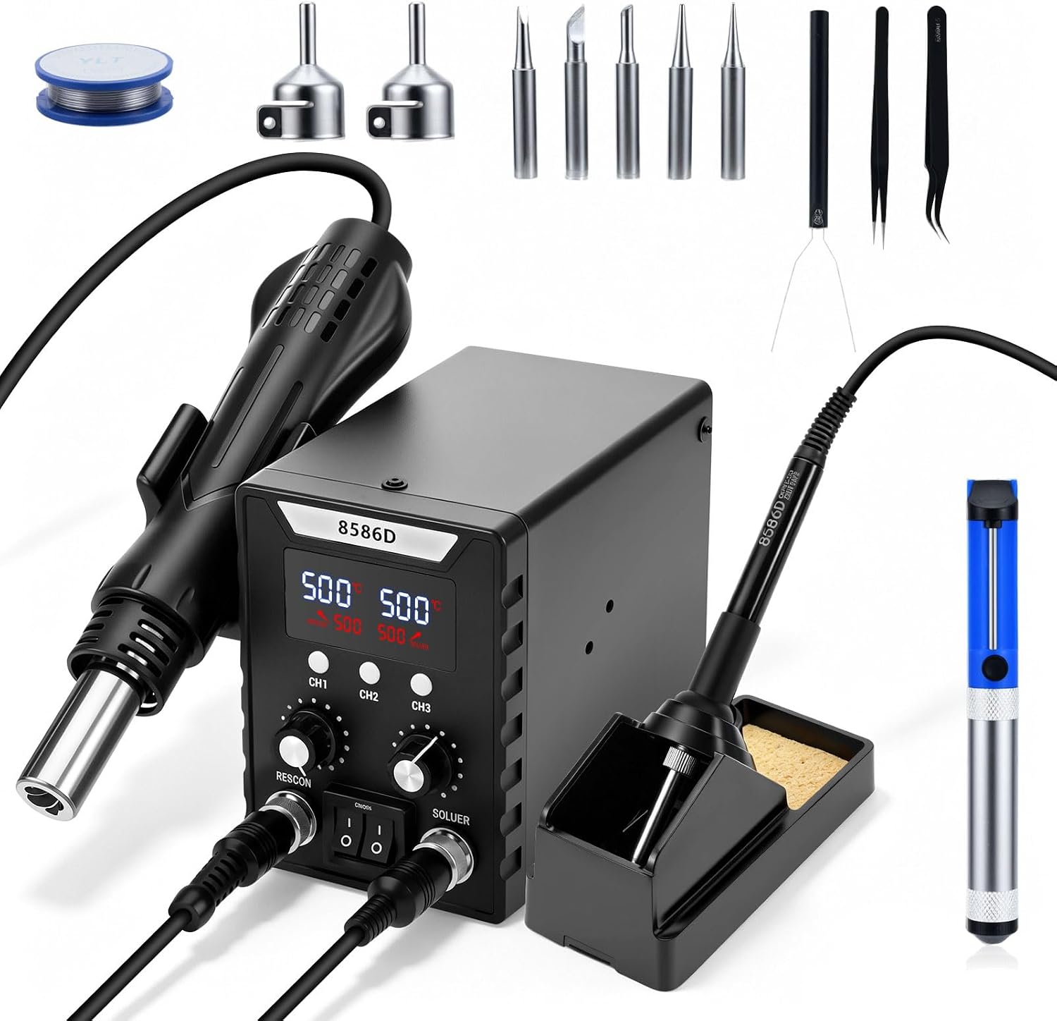 2-in-1 Lötstation-set: Lötkolben 100–500 °c 700-w-heißluftpistole Mit Dualer Led-anzeige, Lötset Für Schulen, Labore Und Reparaturen
