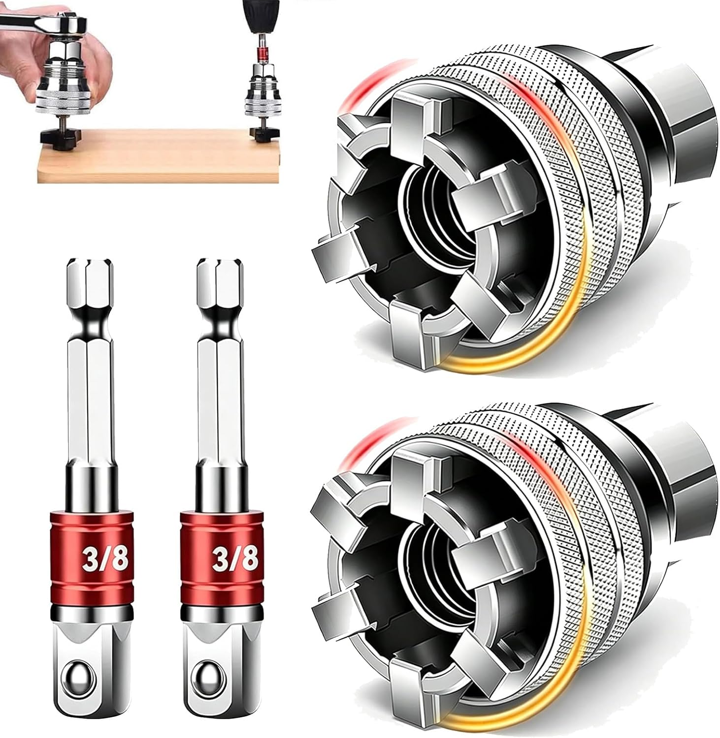 Universal-steckschlüssel 10 Mm - 19 Mm, Selbstjustierender Stahl-steckschlüssel Für Ratsche (3/8"-antrieb) Und Bohrmaschine (2er-set)