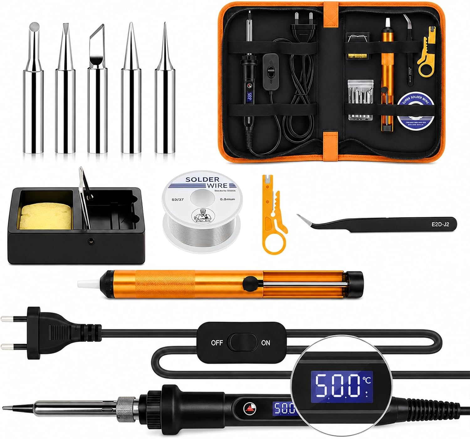80-w-lötkolben-set, 13-in-1 Mit Lcd-display, Einstellbarer Temperatur (180–500 °c) Und Zubehör Inkl. Lötdraht, Ideal Für Elektroreparaturen, Heimwerkerprojekte Und Elektronik, Schwarz
