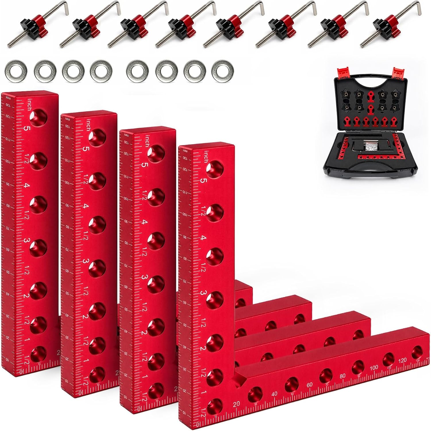 4er-set 90°-aluminiumwinkel, 140 Mm, Zum Spannen Von Rahmen, Heimwerkerwerkzeug Für Holzbearbeitung Hochfestes Aluminium, Nano-anodisiert, Rostbeständig, Doppelseitig, 3-seitig, 13 Löcher, Cnc-gefräs