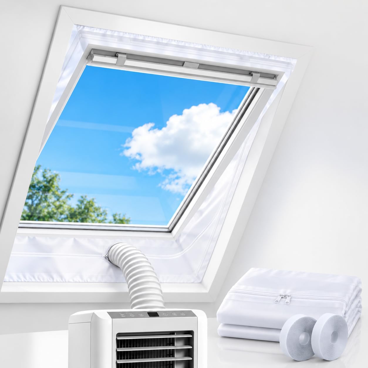 Dichtungsleiste Für Mobile Klimageräte, Für Einen Fensterumfang Bis Zu 380 Cm, Isoliergewebe, Klemmbefestigung Ohne Bohren, Reißverschluss, Waschbar, Universell (2 × 190 Cm)