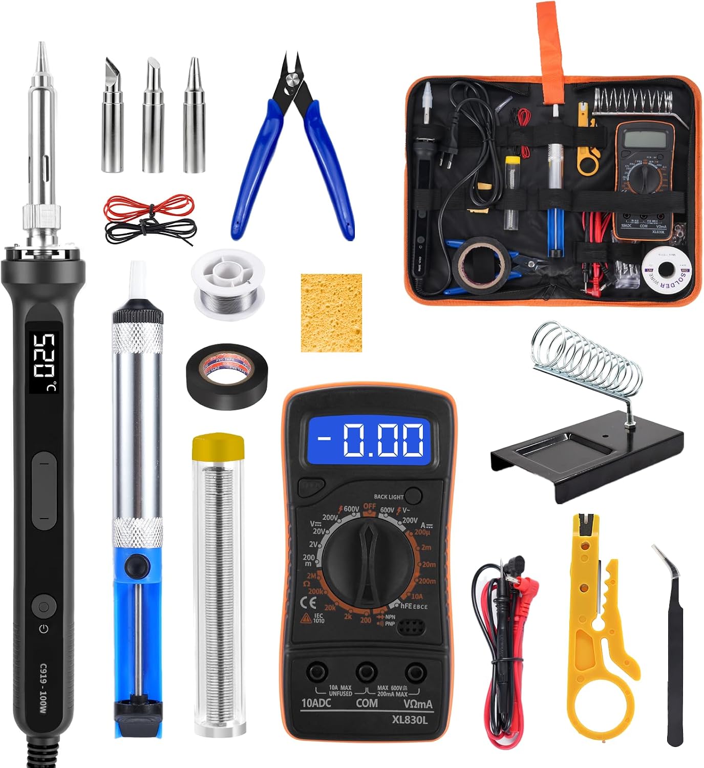 100-w-digitallötkolben-set Mit Lcd-bildschirm (180–520 °c), 18-in-1-profi-lötset Inklusive Intelligentem Multimeter Für Die Reparatur Elektronischer Geräte