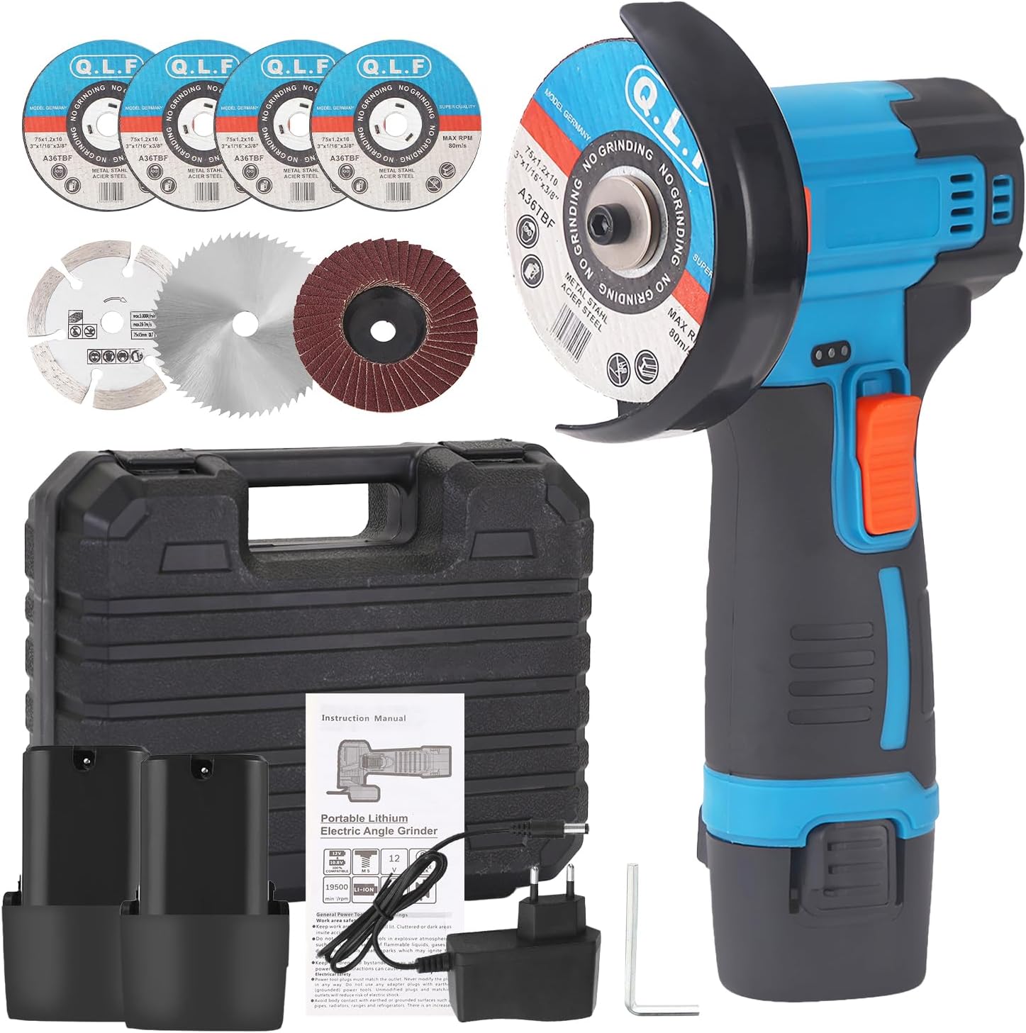 Mini-akku-winkelschleifer 19500 U/min 12v Profi-akku-winkelschleifer Mit 2 X 4500mah Akkus, 7 X 75mm Trennscheiben, Winkelschleifer Zum Schneiden, Polieren Und Schleifen