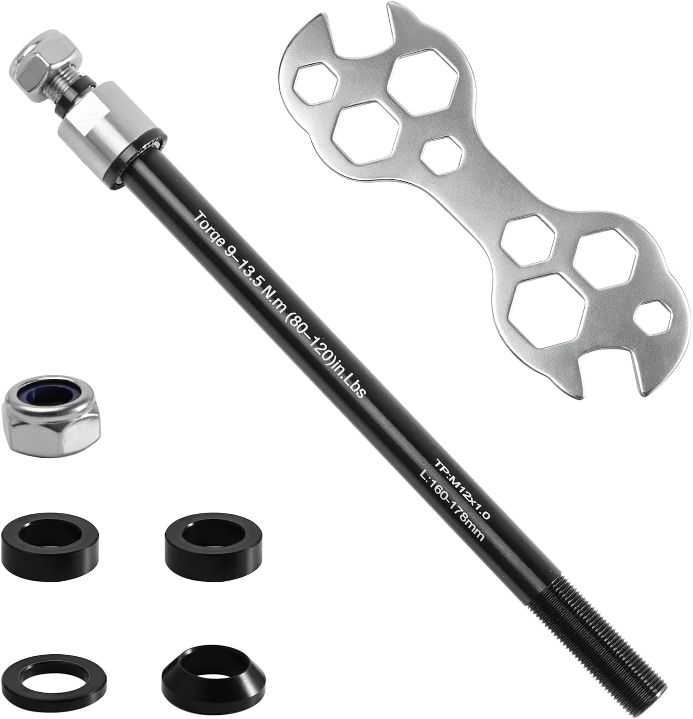 M12 Steckachse – M12 X 1,0 (160–178 Mm) Fahrradanhänger Mit Fahrradachsenadapter, Steckachsenadapter, Steckachse Kompatibel Mit Den Meisten Anhängerkupplungen