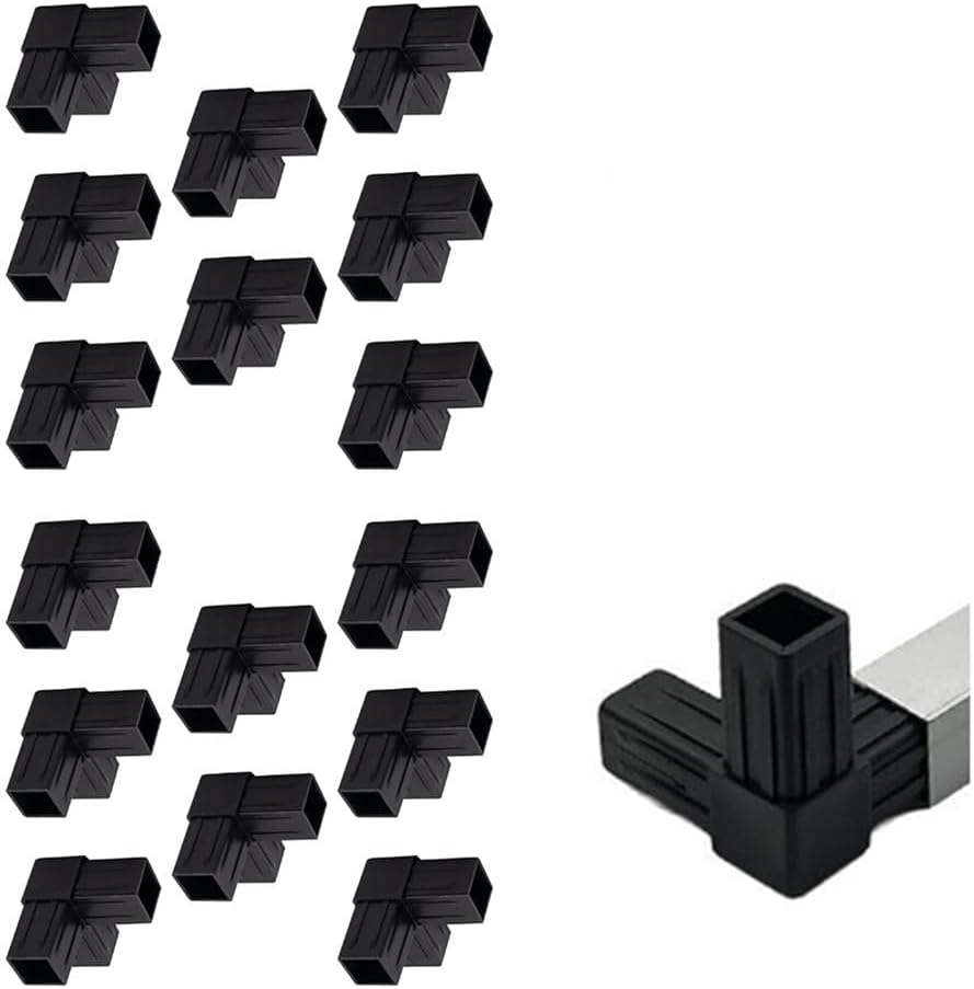 Packung Mit 16 Schwarzen T-stücken Aus Kunststoff, Geeignet Für 20-mm-vierkantrohre, Robuste Dreiwege-winkelverbinder Für Den Bau Von Gartenzäunen, Lagerregalen Und Anderen Projekten.