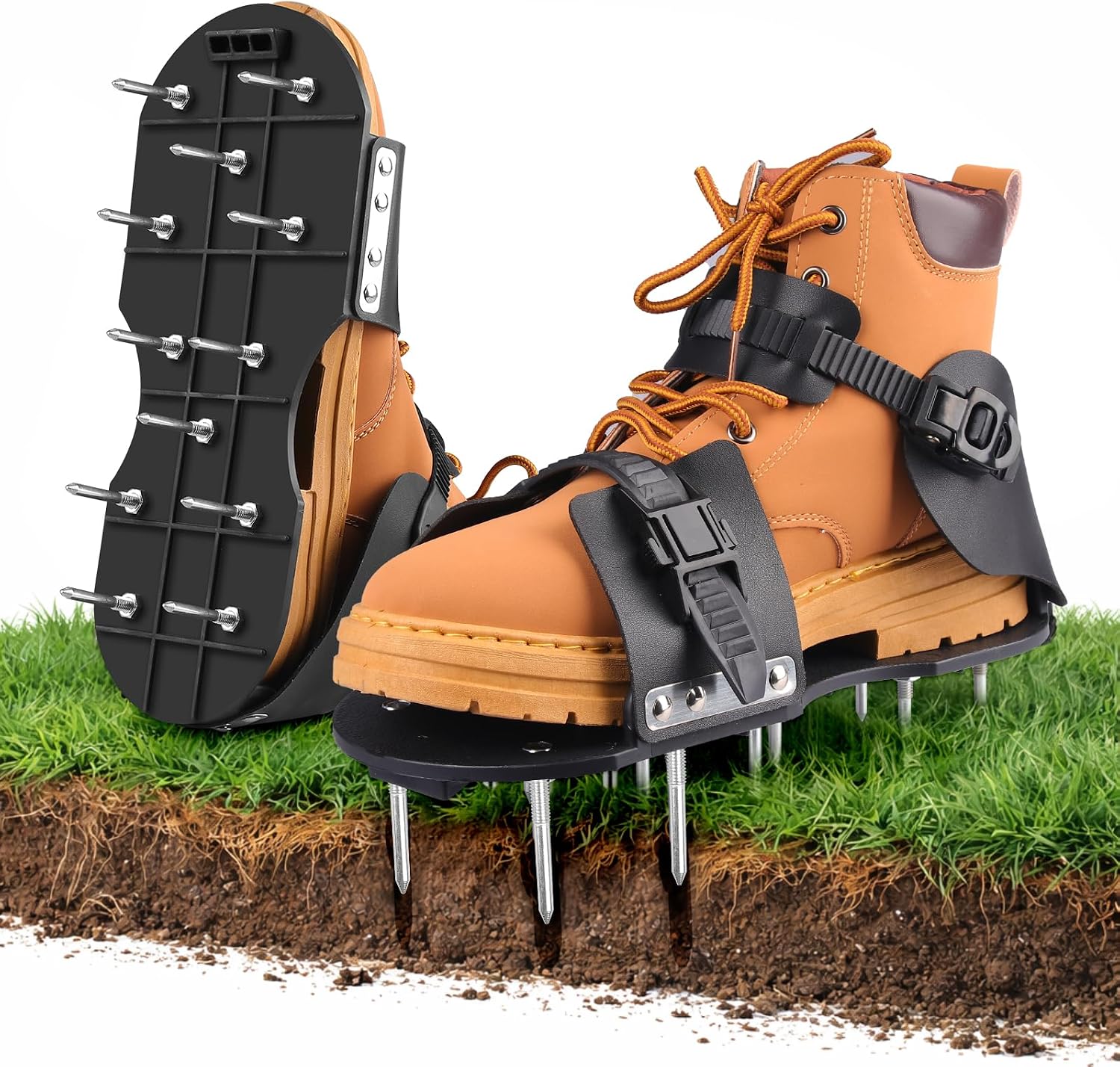 Rasenlüfterschuhe Pro, Rasenlüfter Mit Doppelt Verstellbaren Riemen, 45 Mm Verzinkte Spikes, Ersatzspikes, Rasenlüfterschuhe Für Rasen, Estrich, Garten