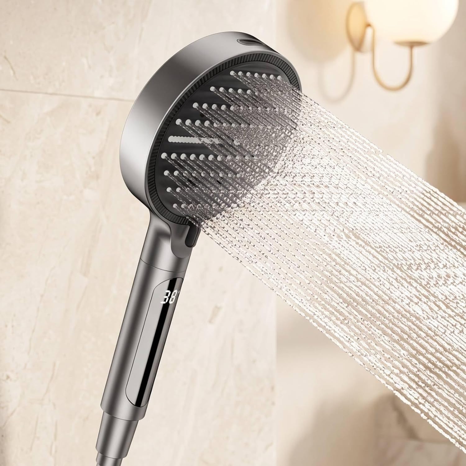 Hochdruck-duschkopf Mit Temperaturanzeige, 4+1 Strahlarten, Wassersparende Handbrause, Aus Abs-kunststoff Mit Spritzpistole Für Das Badezimmer