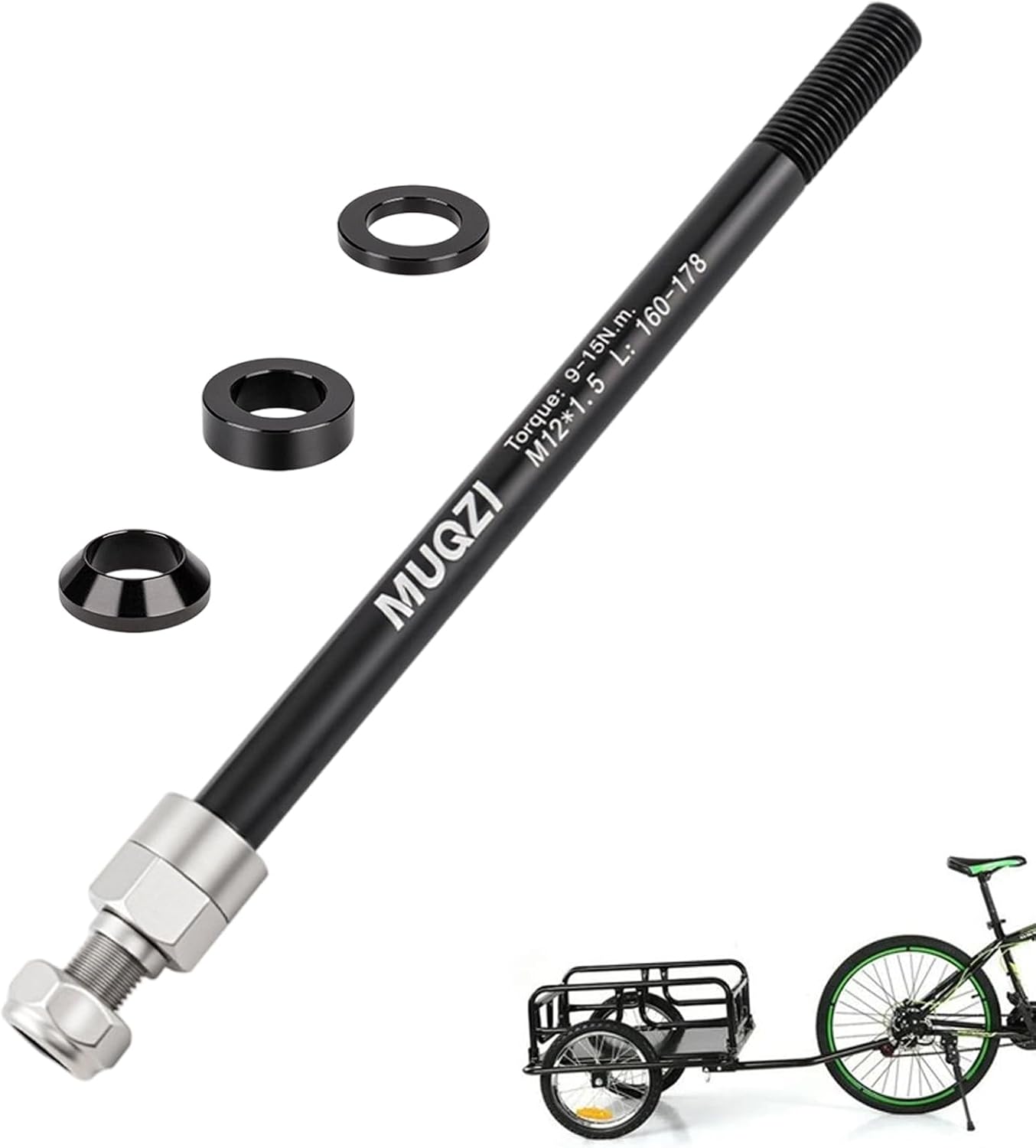 M12 X 1,5 Steckachse Für Fahrradanhänger, Verstellbare Schaftlänge 160–178 Mm, M12-adapter Aus Behandeltem Stahl, Passend Für Die Meisten Fahrradanhängerkupplungen Mit Antirutschmutter