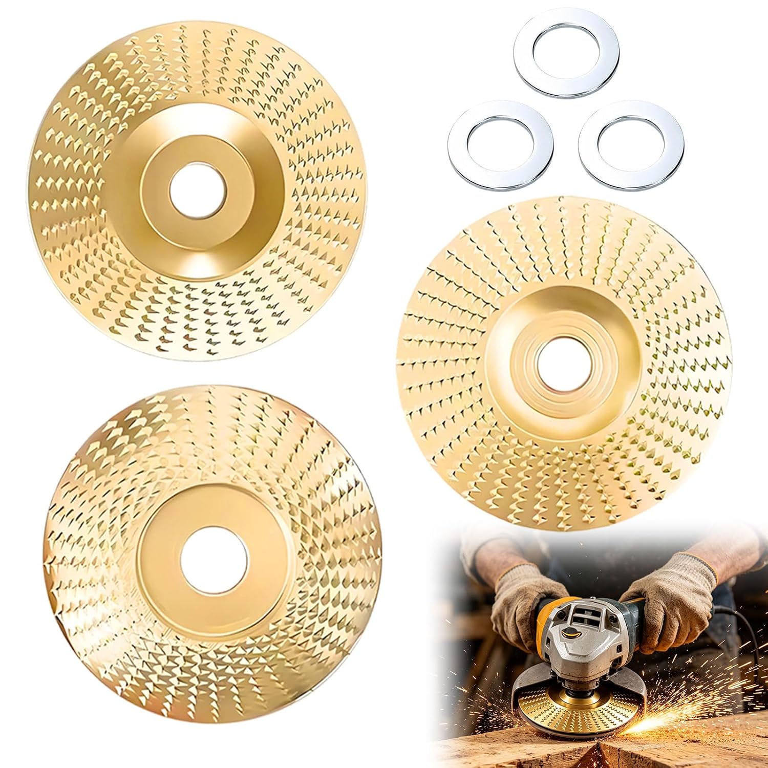 Holzschleifscheibe, 3er-set Schleifscheiben Für Winkelschleifer, Hartmetall-schleifscheibe Zum Schneiden, Formen, Schleifen Und Polieren Von Holz, 100/22 Mm