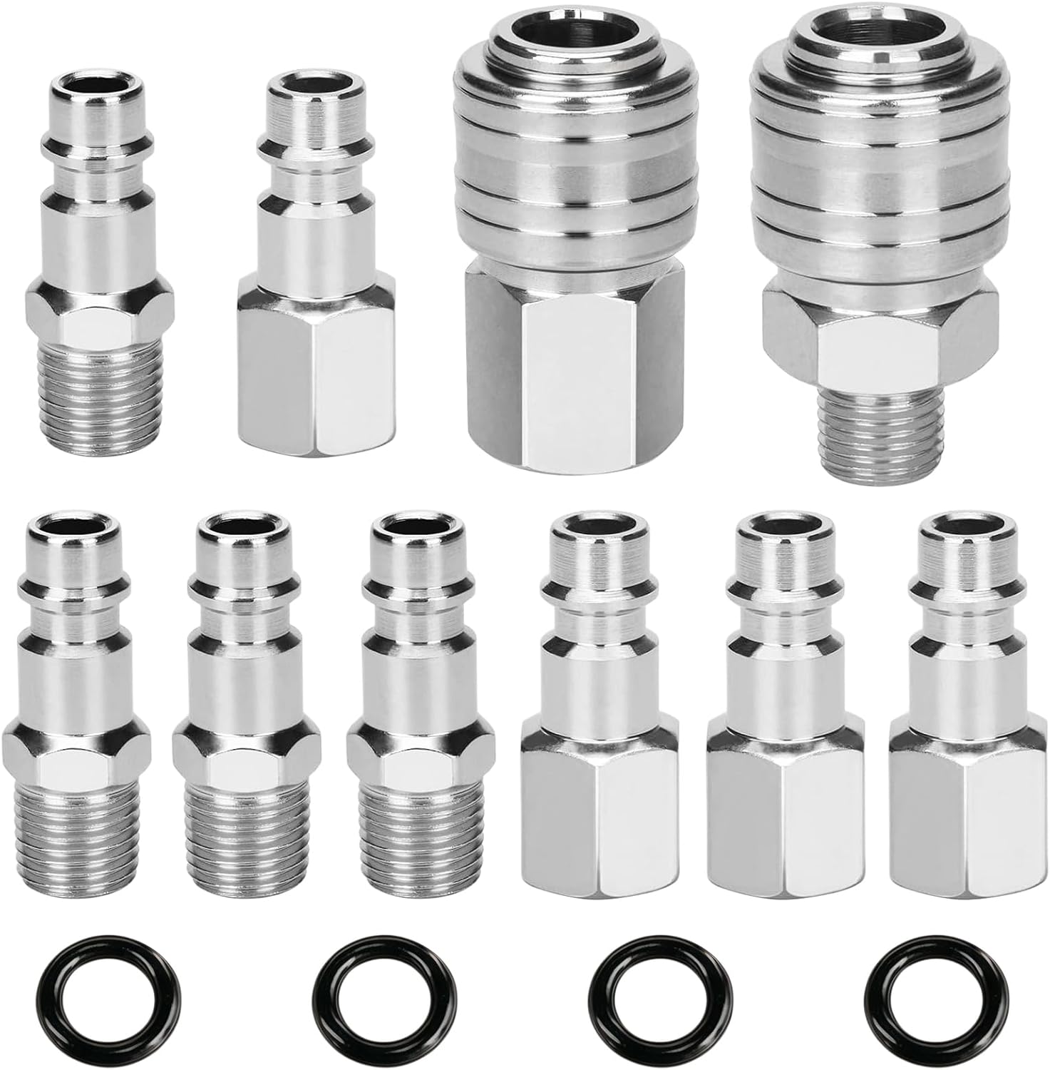10 Stück 1/4" Bsp Schnellkupplungen Für Luftkompressoren, Kompressorverschraubungen, Pneumatikverschraubungen Für Kompressoren, Schläuche, Reifenfüllgeräte, Mit 4 Ersatzgummiringen