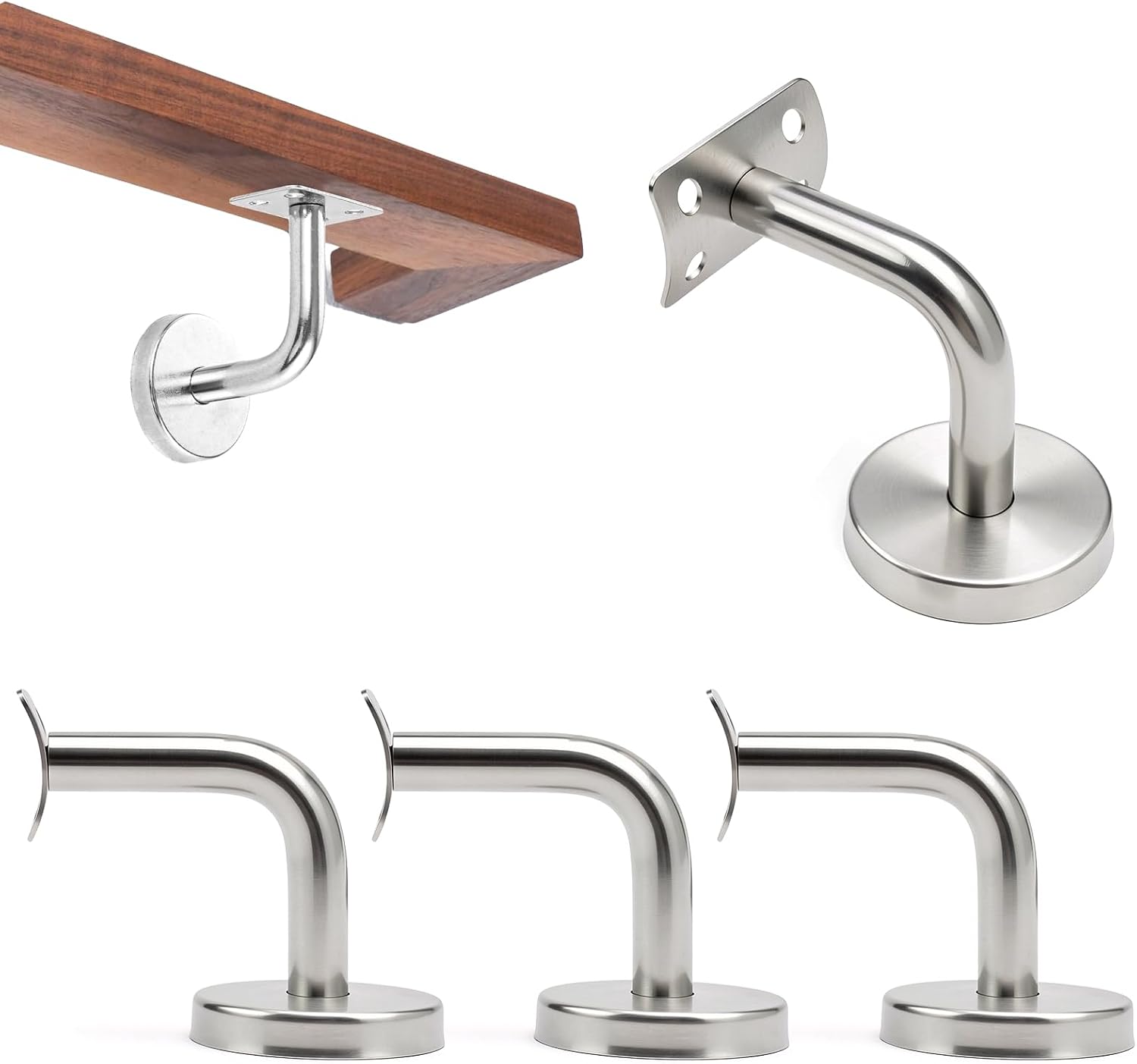 Set Mit 4 Edelstahl-wandhandlaufhalterungen 60x60 Mm - Für Treppengeländer Aus Holz Oder Metall, Runde Und Ovale Handläufe, Treppen Im Innen- Und Außenbereich