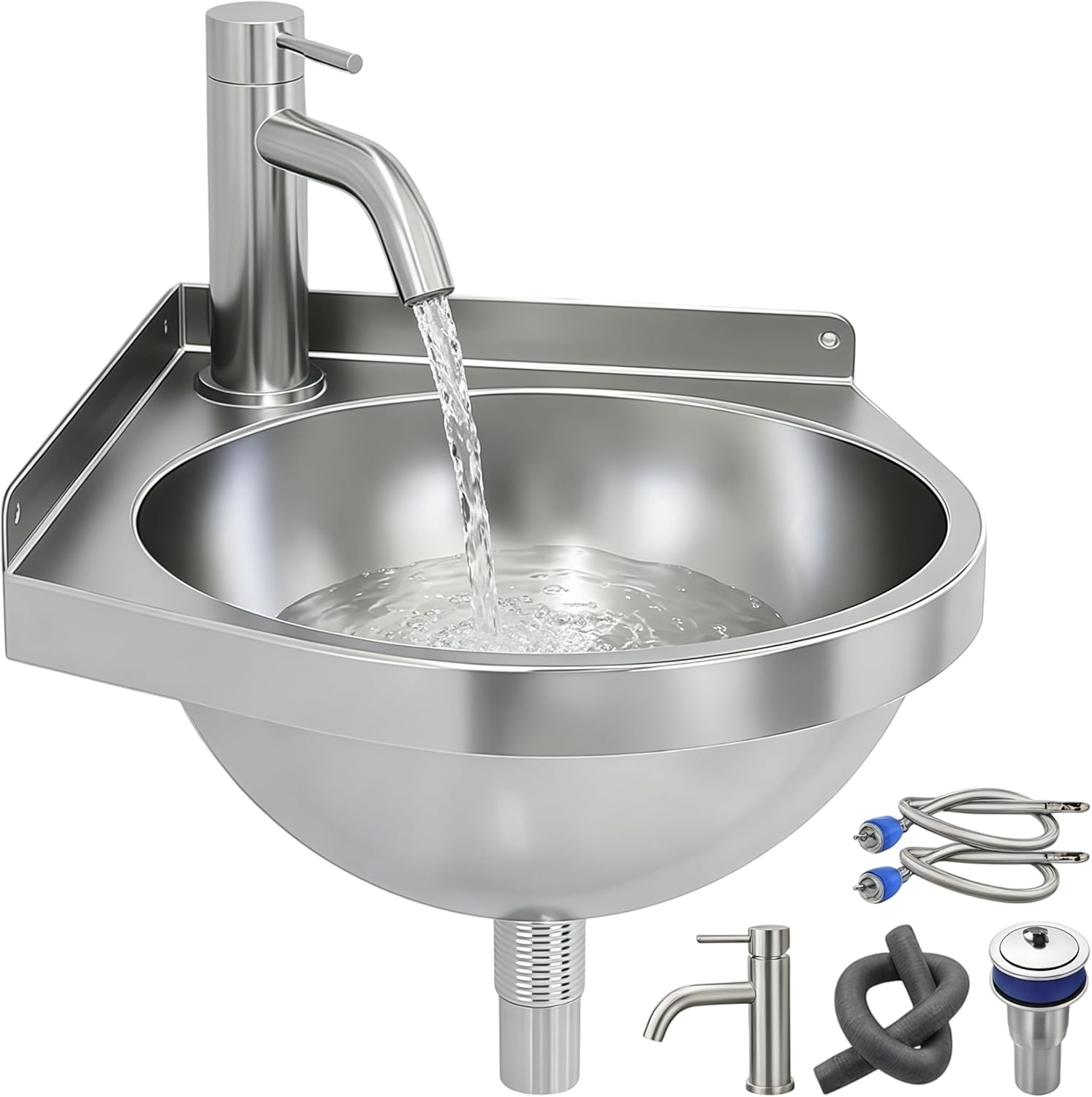 Eckwaschbecken Aus Edelstahl Mit Armatur Dreieckiges Waschbecken, Handwaschbecken, Wandwaschbecken Für Bad, Wohnmobil, Boot, Toilette, Garage