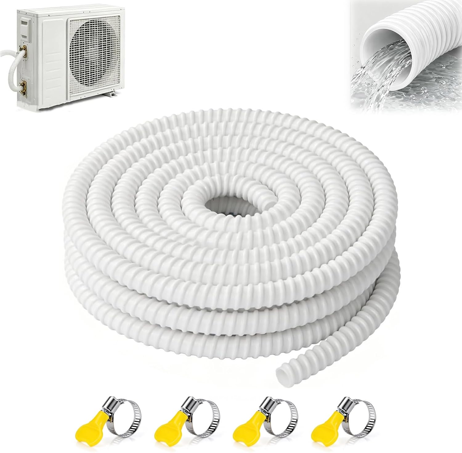 16-mm-kondenswasserablaufschlauch Für Klimaanlagen, Mit 4 Klemmen 3 M Langer, Kürzbarer Kondensatablaufschlauch Für Klimaanlagen, Uv-beständiges Pvc, Mit 4 Klemmen, Universeller Ablauf
