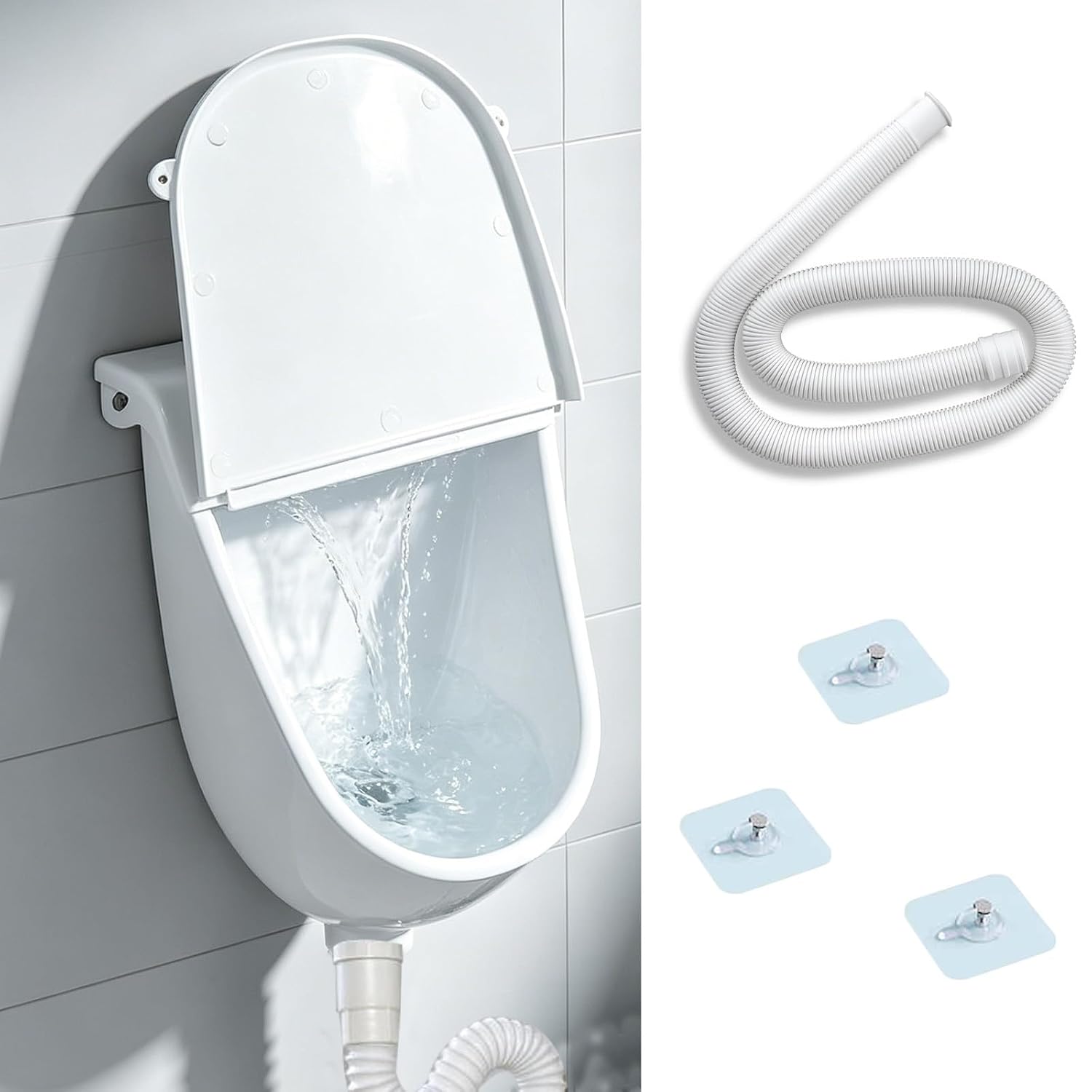 Wandurinal Mit Deckel, Wasserloses Wandurinal Mit 1,5 M Abflussschlauch, Umsteller, Auslaufsicheres Outdoor-urinal, Für Bad, Camping, Wohnmobil, Garage