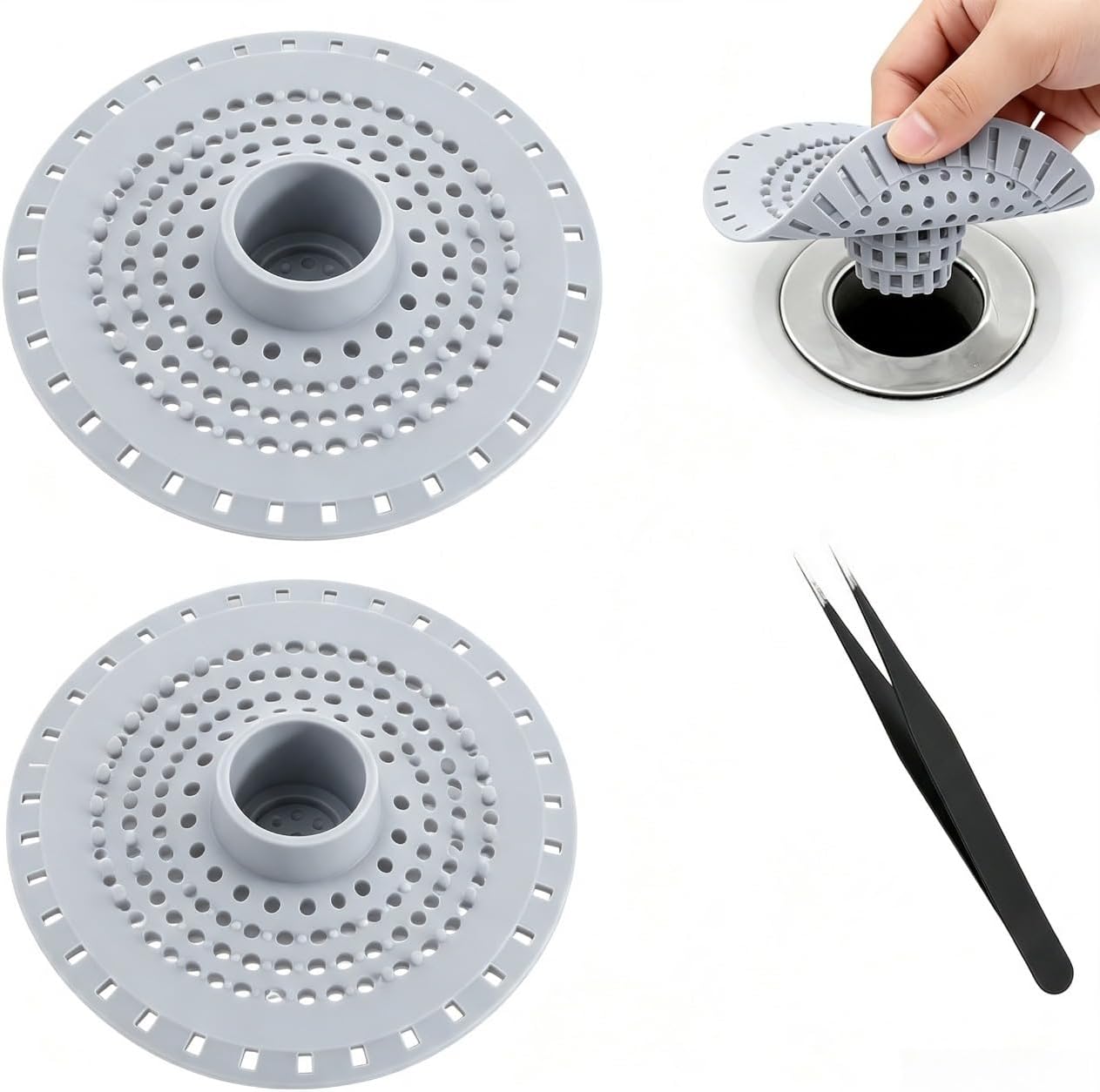 Stück Silikon-haarfilter Für Duschabflüsse Mit Saugnäpfen Silikon-duschhaarfilter Mit Saugnäpfen, 2er-packung Mit 1 Clip, Haarfänger Für Badewanne Und Waschbecken.