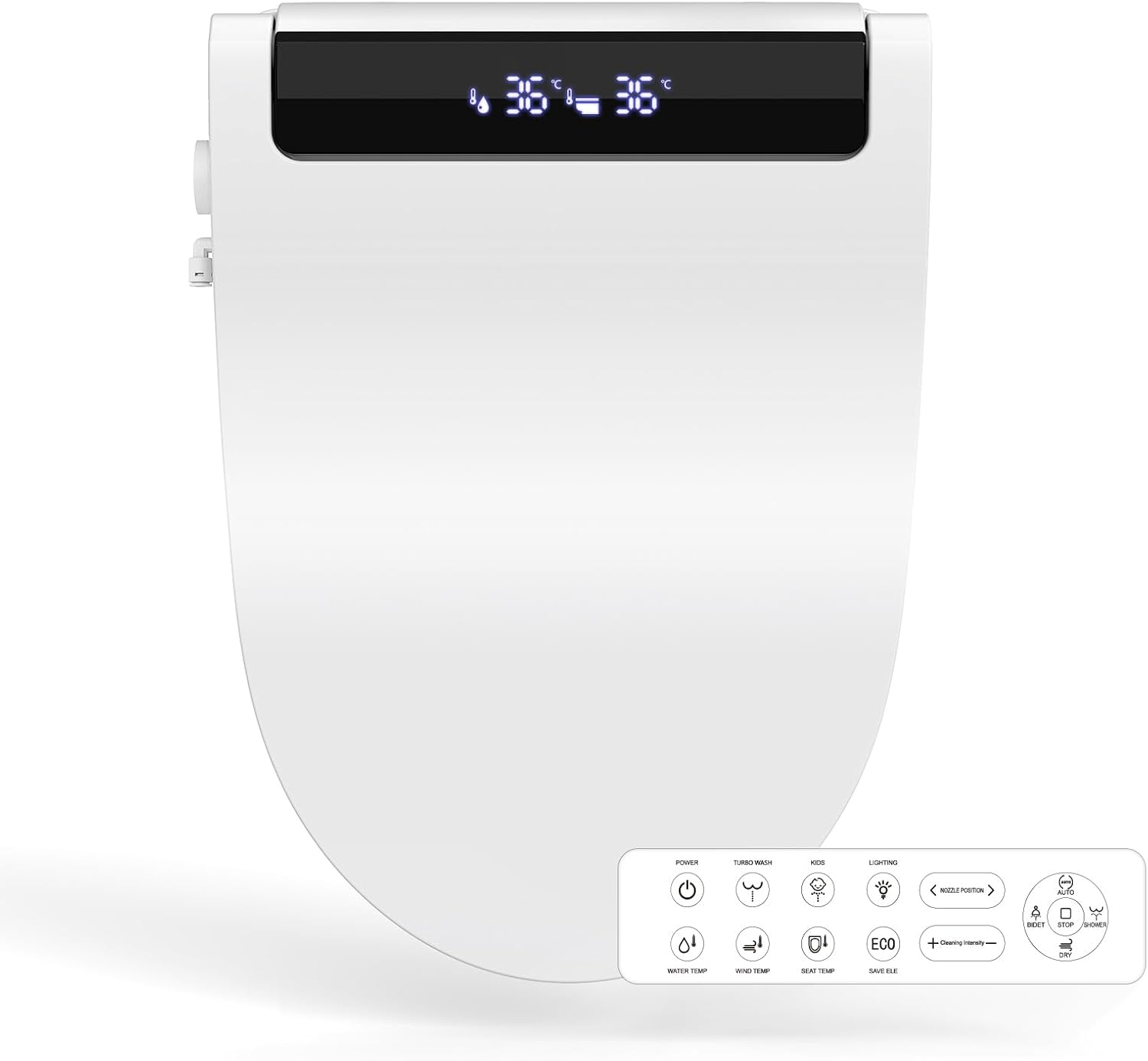 Japanischer Wc-sitz, V-form, Weiß Elektrischer Japanischer Wc-sitz, Beheizbare Toilettenschüssel, Wasch- Und Trocknungsfunktion, Absenkautomatik, Nachtlicht, Fernbedienung
