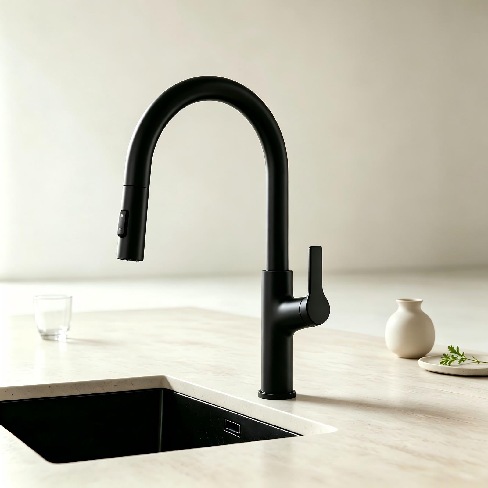 Cecipa Max Ausziehbarer Wasserhahn Küche, Hochdruck Küchenarmatur Mit 2 Strahlarten, Schwarz Einhebelmischer Spültischarmatur