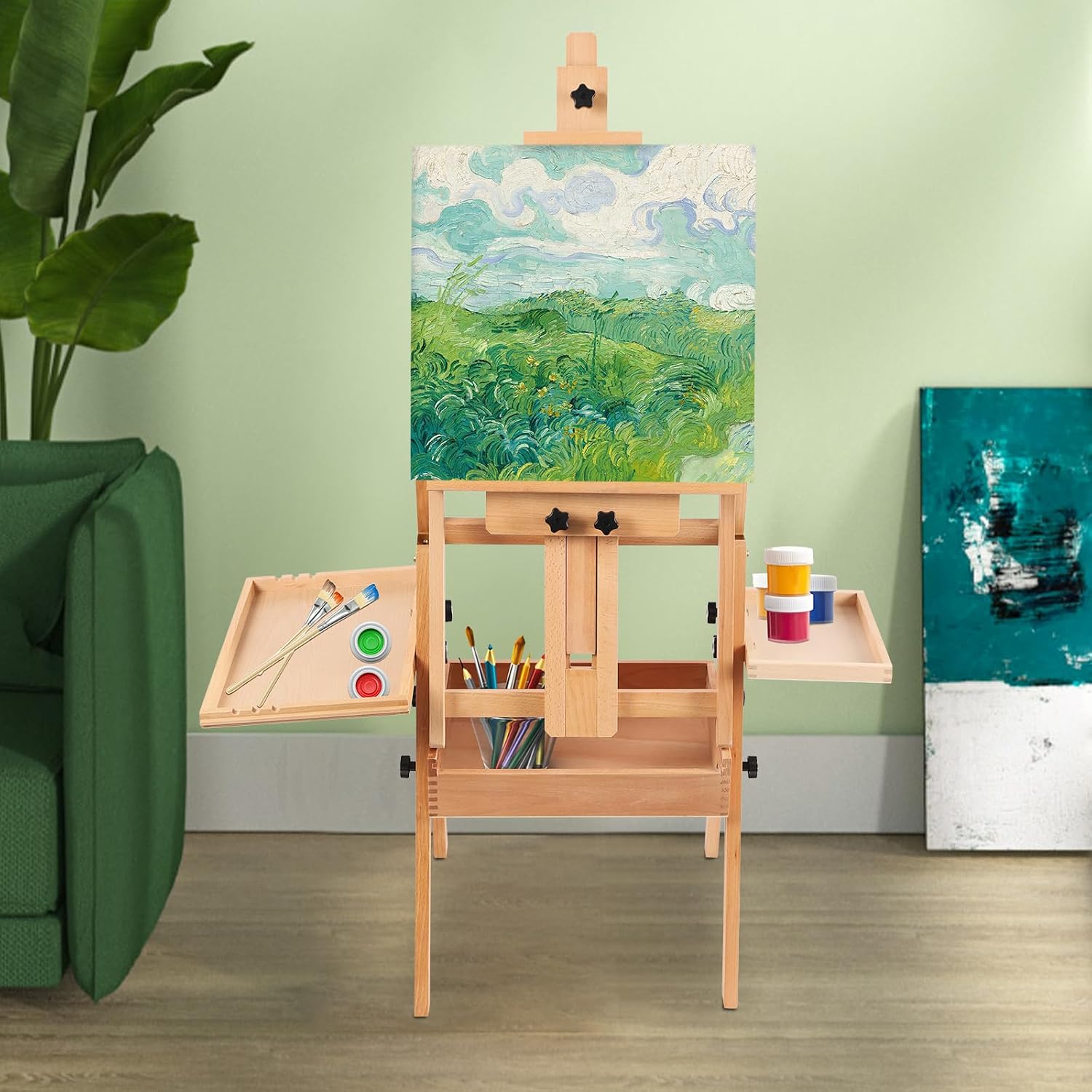 Staffelei Holz Groß 122-207cm Höhenverstellbar Malständer, Holzständer Für 4cm Thickness Malerei Board, Kinder Und Erwachsene, Verstellbarer Winkel 90°, Belastbarkeit 10kg/22 Lbs