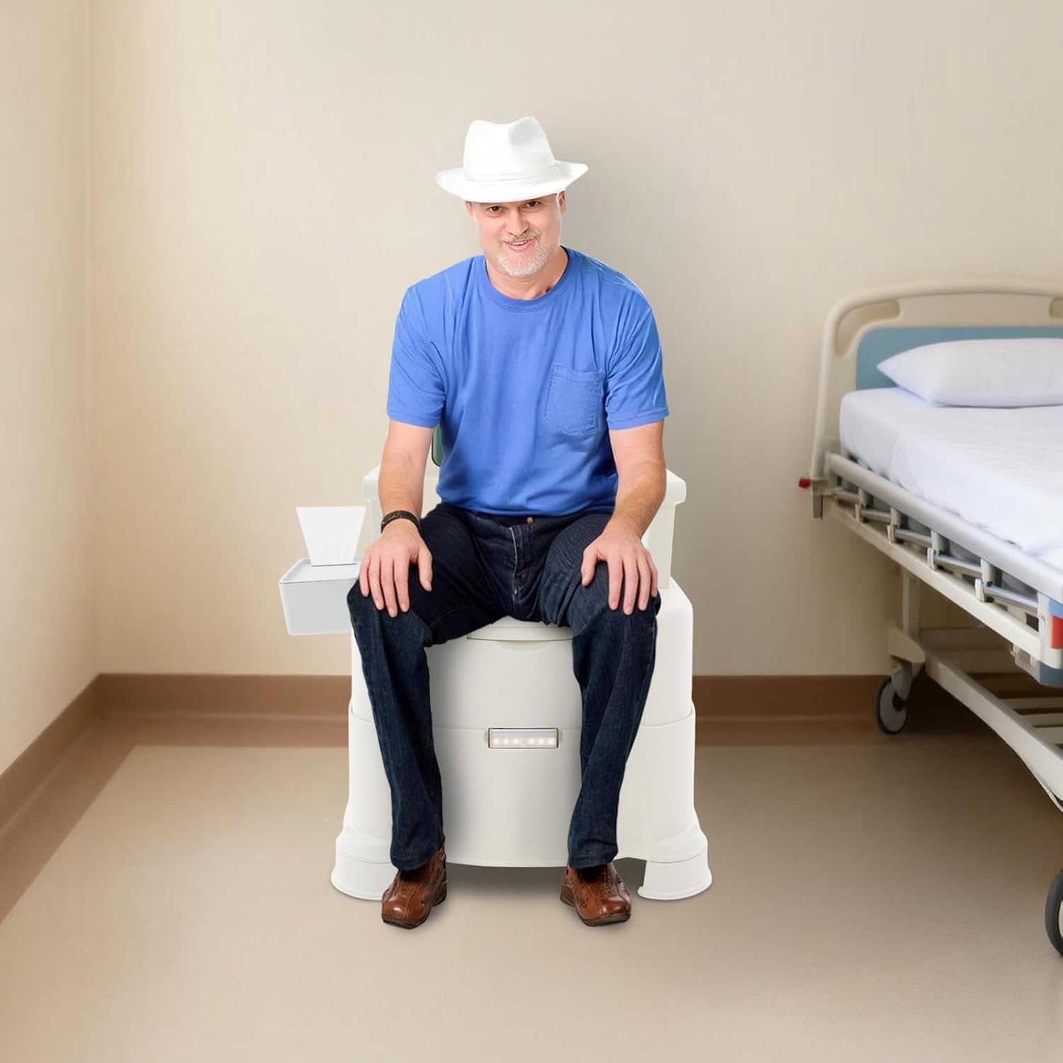Mobiles Toilettenstuhl Für Senioren Höhenverstellbar 220lbs (braun) Tragbare Toilette Mit Nachtlicht( Sensing Licht) Und Griffen, Sitzhöhe 18.82in Nachtkommode, Für Senioren, Behinderungen