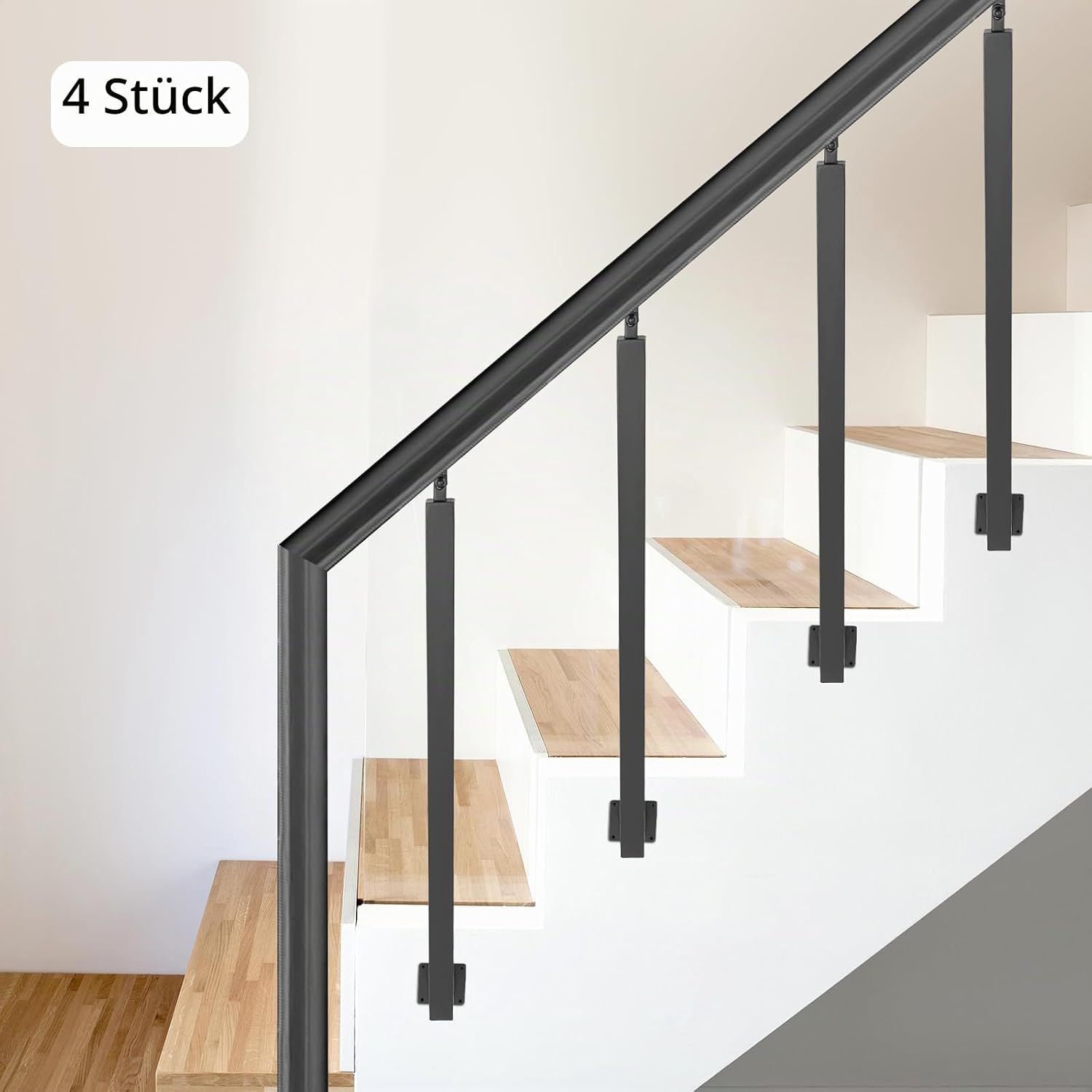 Quadratische Geländerpfosten, 4-teilig Treppengeländer Innen, 90 Cm Seitlich Montiert, Verstellbar Bis 43°, Stabile Sicherheitsgeländer Für Treppe, Balkon, Flur, Ohne Querstreben (schwarz)