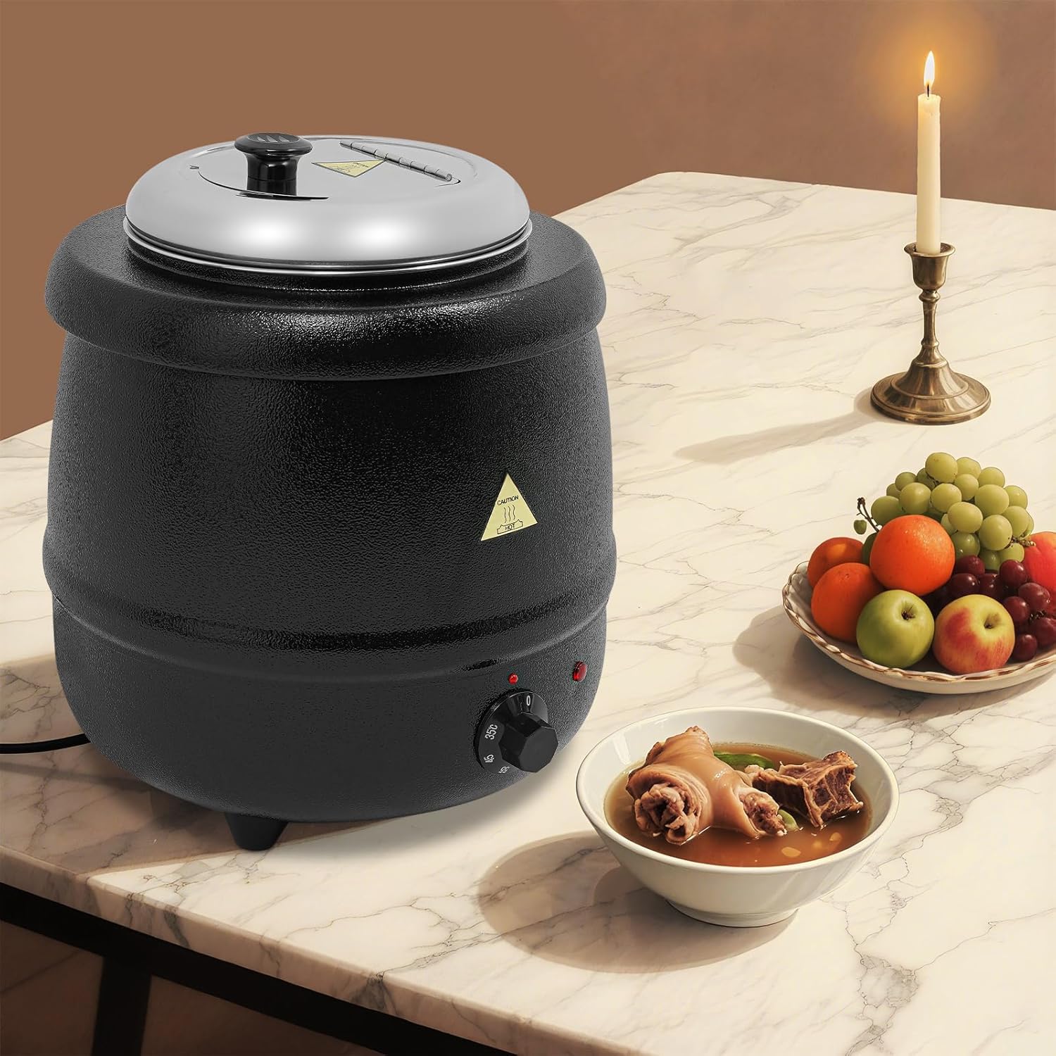 10l Elektrischer Suppenkessel, Elektrischer Heiztopf Mit Deckel, Herausnehmbarem Edelstahl-innenraum, 35-80°c Regelbar, Für Hausversammlungen, Partys, Restaurants Und Cafeterias
