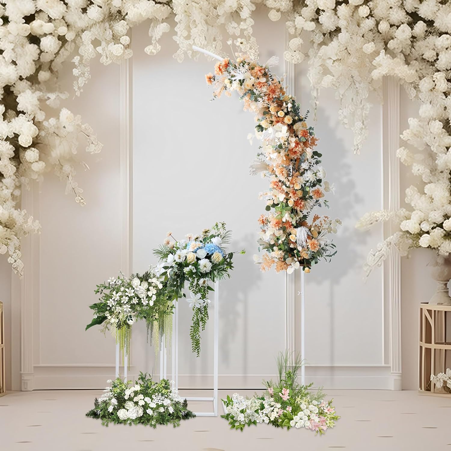 Hochzeit Bogen 3er-set Hintergrund Ständer 1 Bogenständer Und 2 Rechteckige Ständer, Ballonbogen Metall Traubogen Dekoration Für Hochzeit Geburtstag Party Zeremonie Weiß