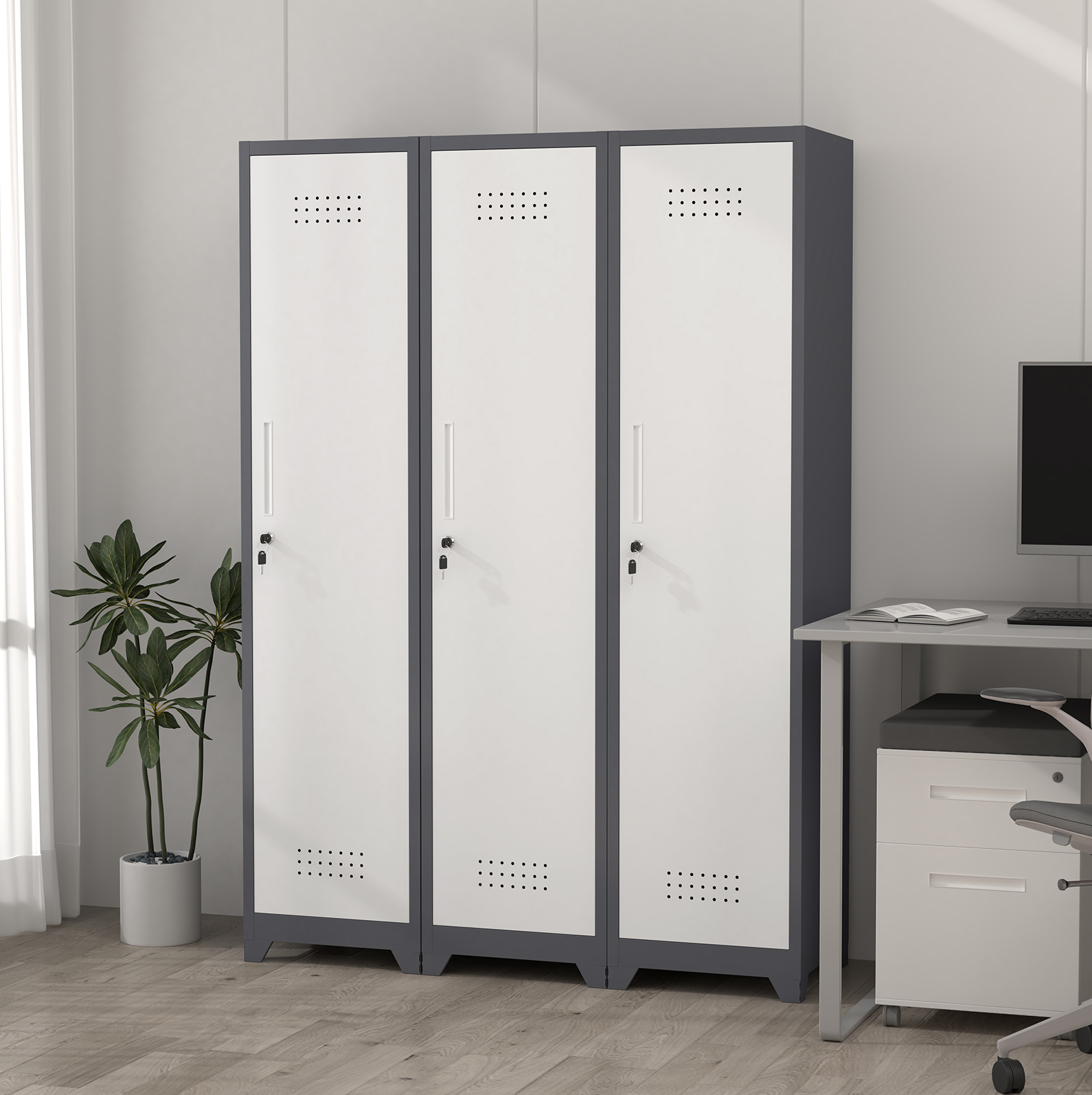 Putzschrank 40x40x165 Cm Grau Metall Mit Verstellbarer Stange Und Belüftung