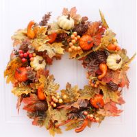 Künstlicher Herbstkranz 45 Cm – Ahornblätter, Kürbisse Und Beeren – Wanddekoration Für Halloween Und Thanksgiving