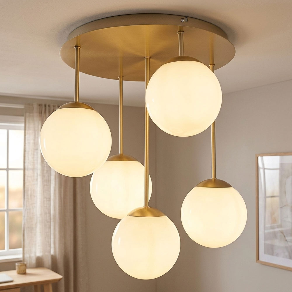 Led Deckenleuchte Deckenlampe Wohnzimmerlampe 5-flammig Champagner Glas H 51 Cm