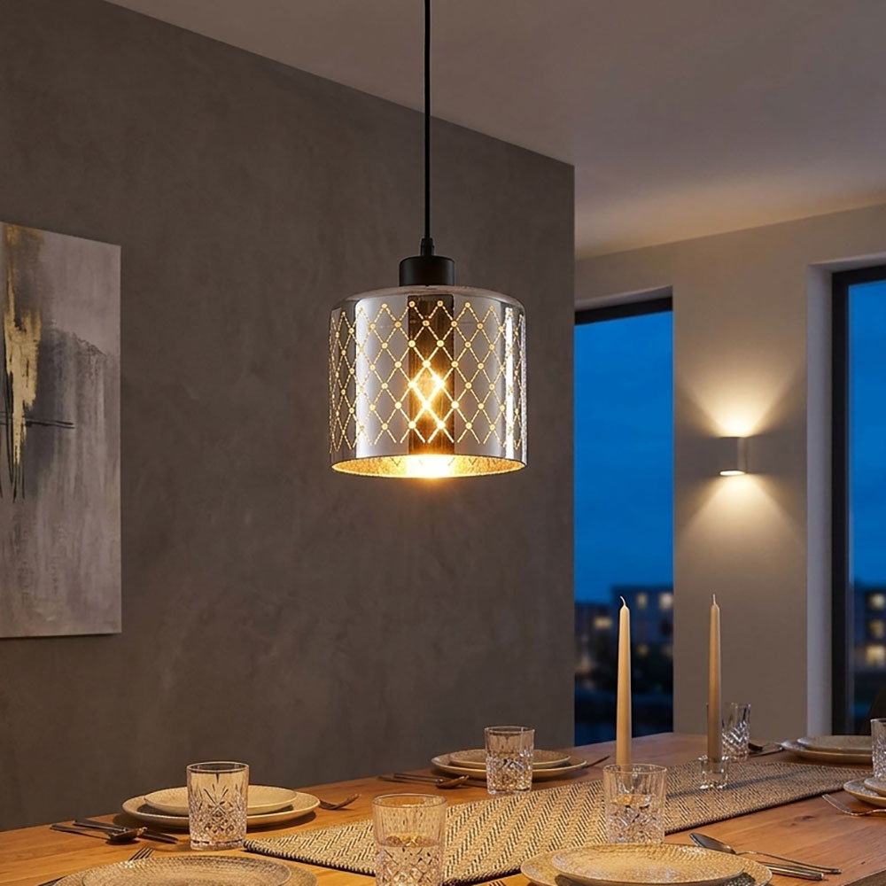 Led Pendelleuchte Hängeleuchte Wohnzimmerlampe Schwarz Metall Glas Chrom H 120cm